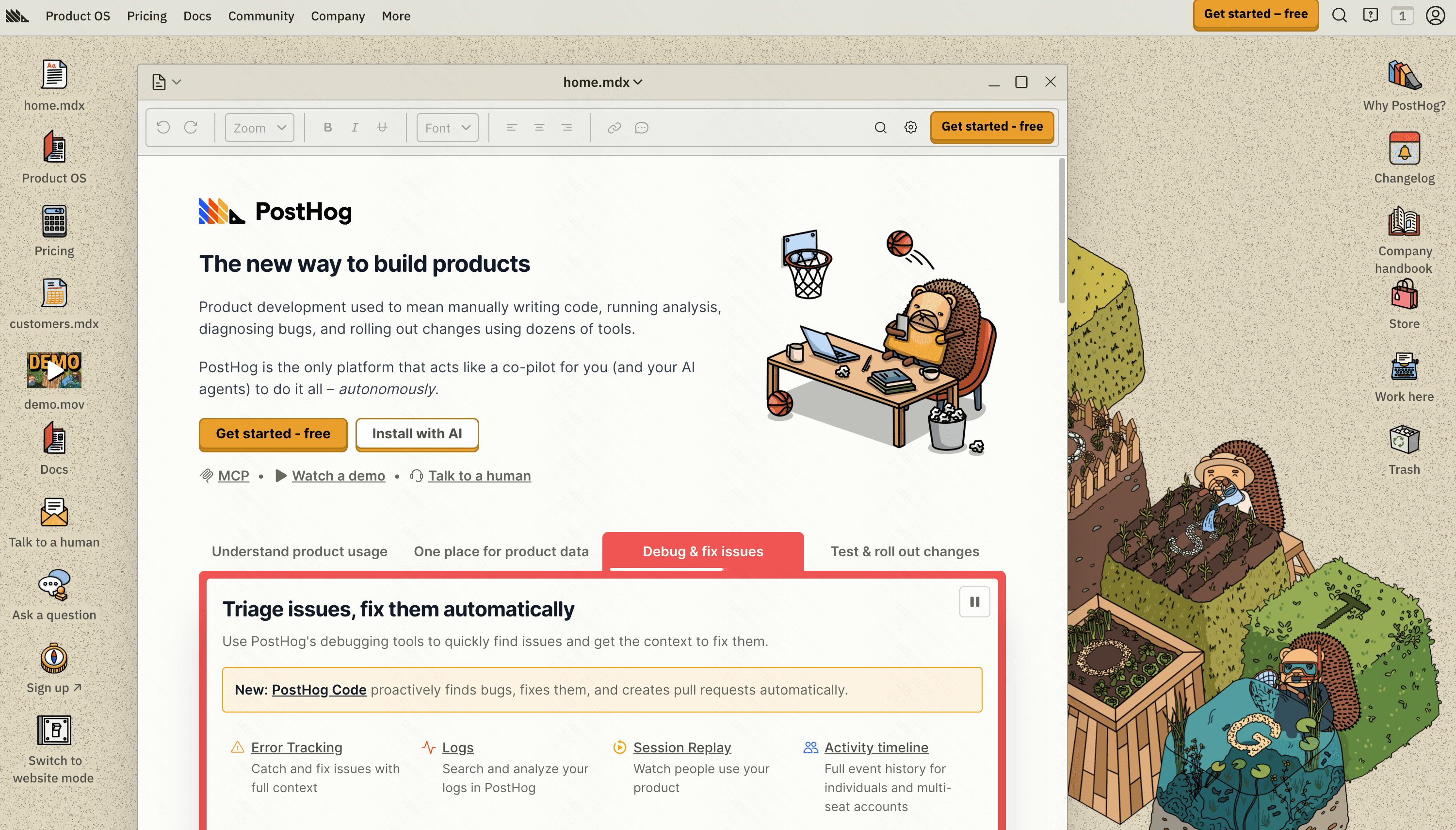 PostHog open-source analytics with session recording and funnel analysis