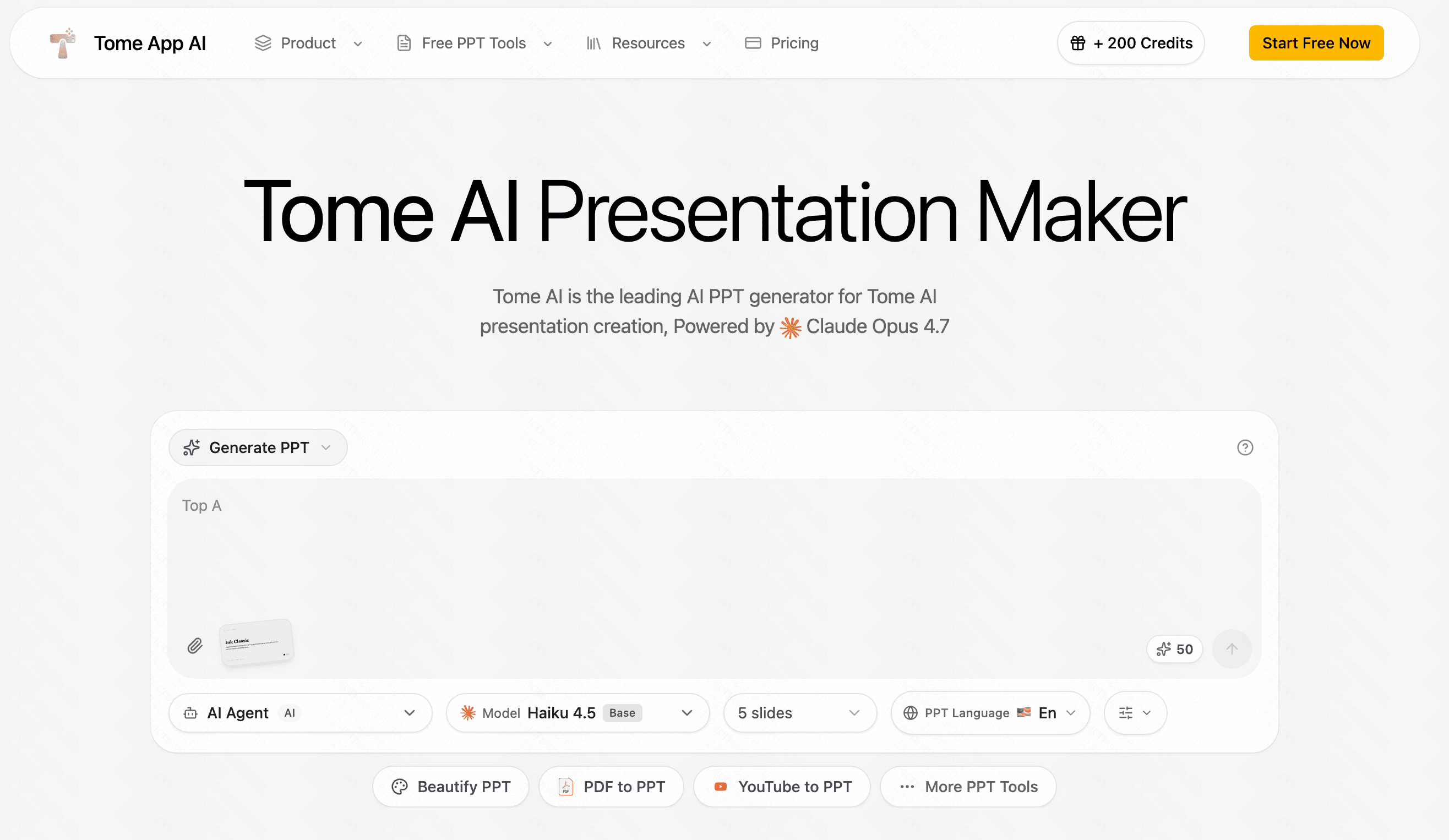 Tome AI storytelling presentation with dynamic scrolling layout