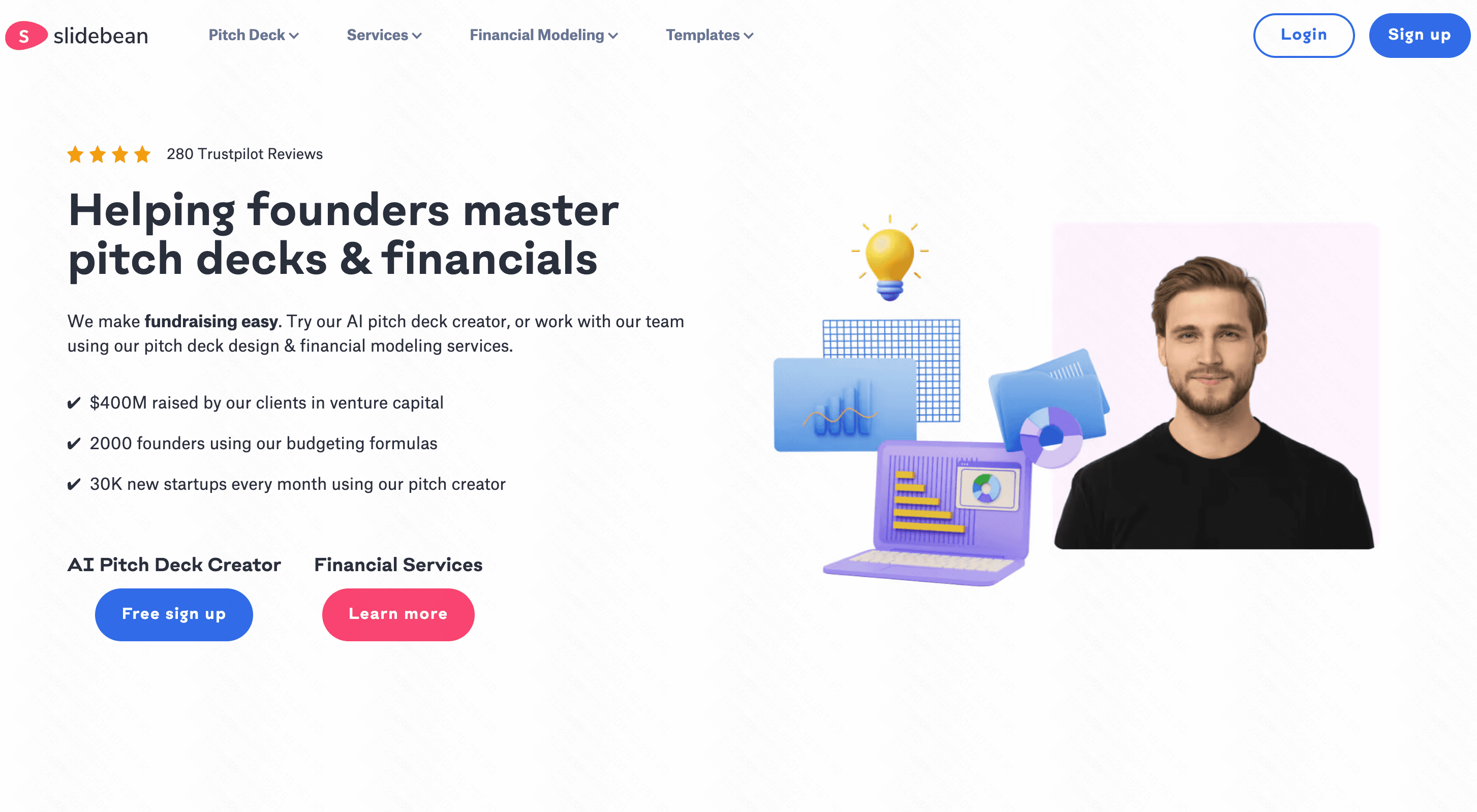 Slidebean startup pitch deck builder with investor and financial tools