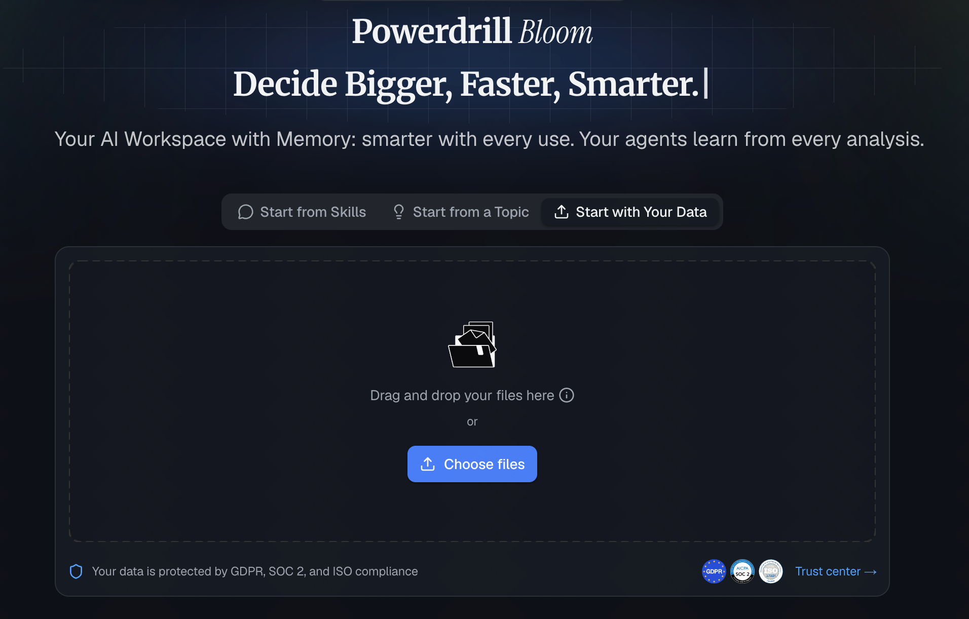 Powerdrill Bloom AI data assistant interface for end-to-end spreadsheet automation