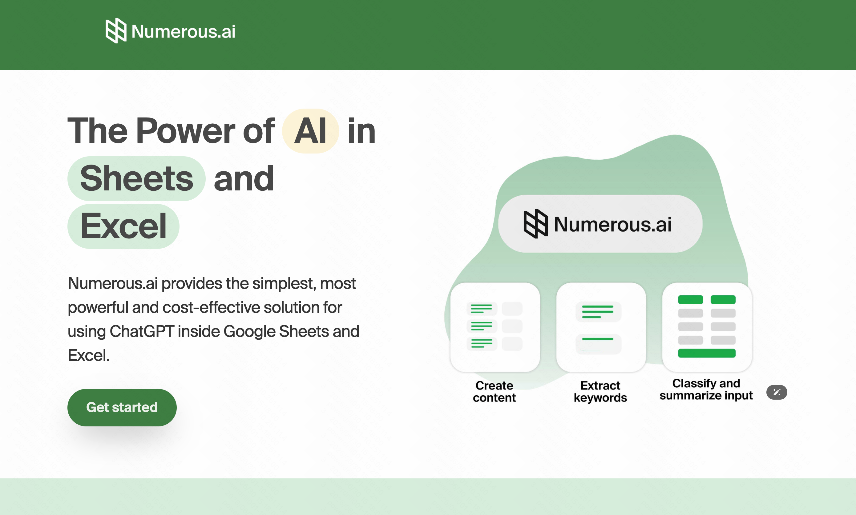 Numerous.ai spreadsheet plugin with AI functions inside cells