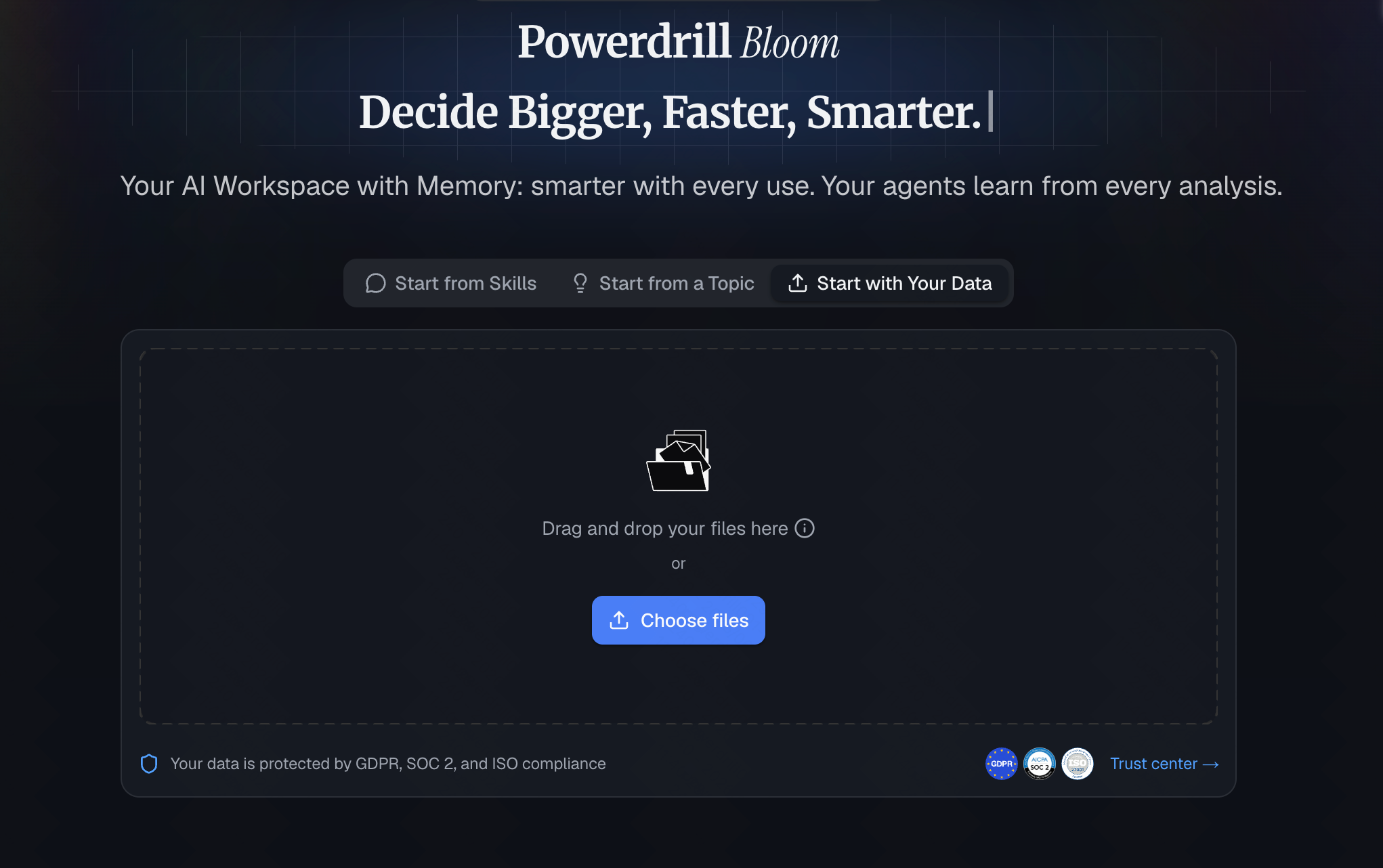 Powerdrill Bloom AI agent interface for SaaS metrics analysis and presentation generation