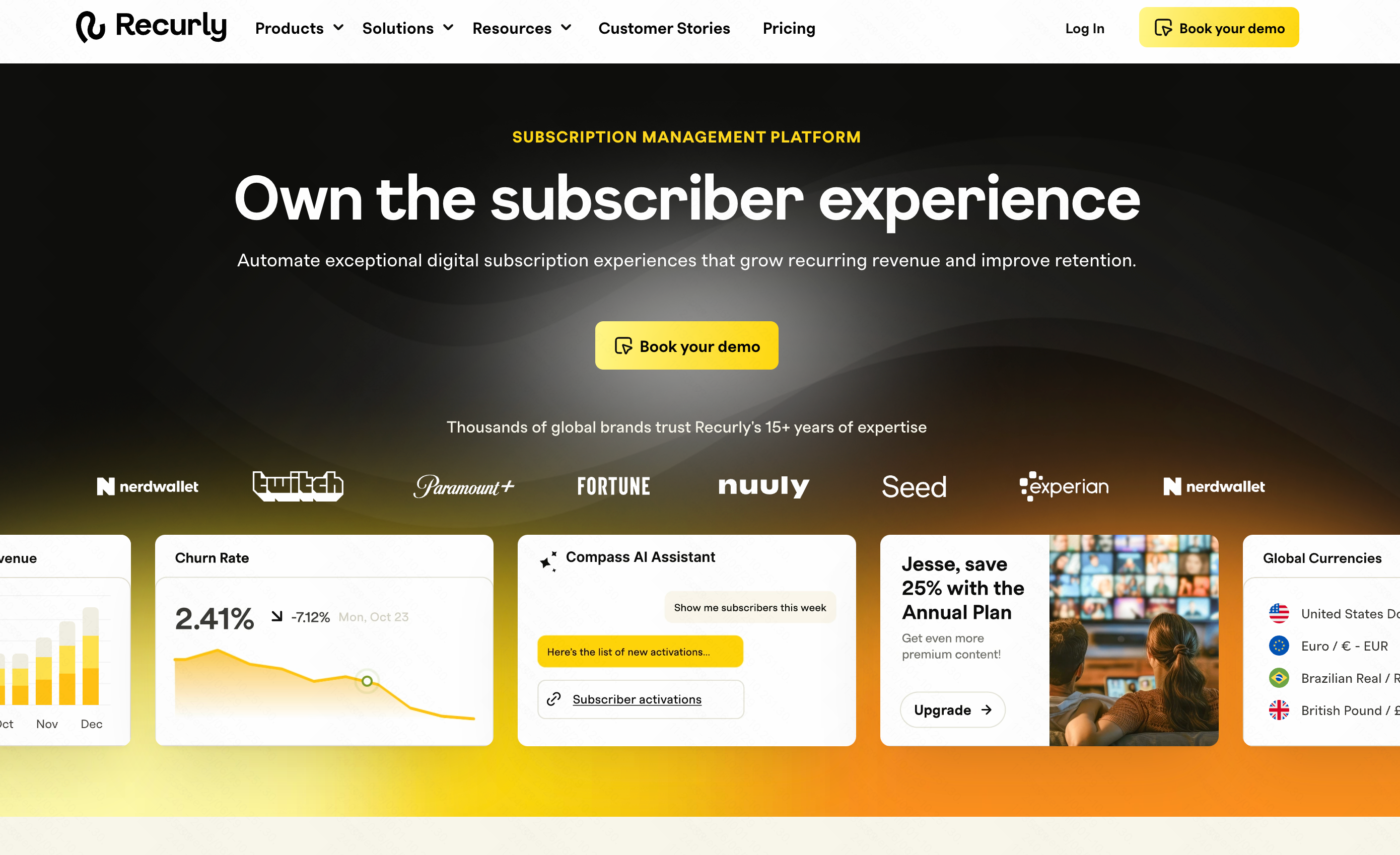Recurly enterprise subscription management platform with ML-driven churn reduction