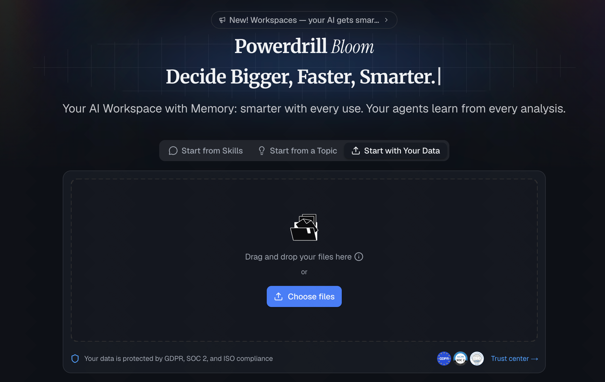 Powerdrill Bloom AI agent interface for Google Sheets analysis with natural language queries