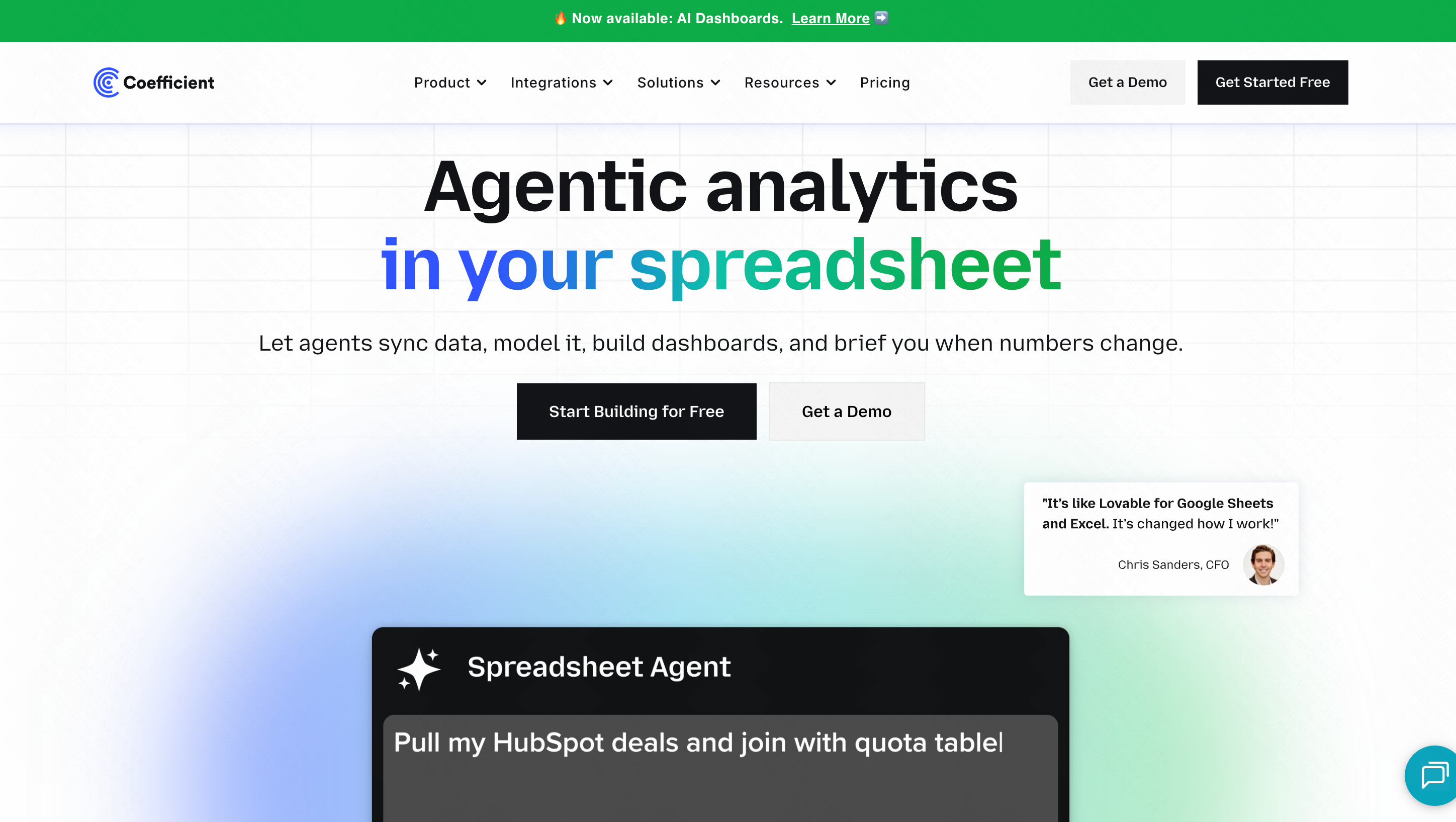 Coefficient live CRM data connector syncing Salesforce and HubSpot data into Google Sheets