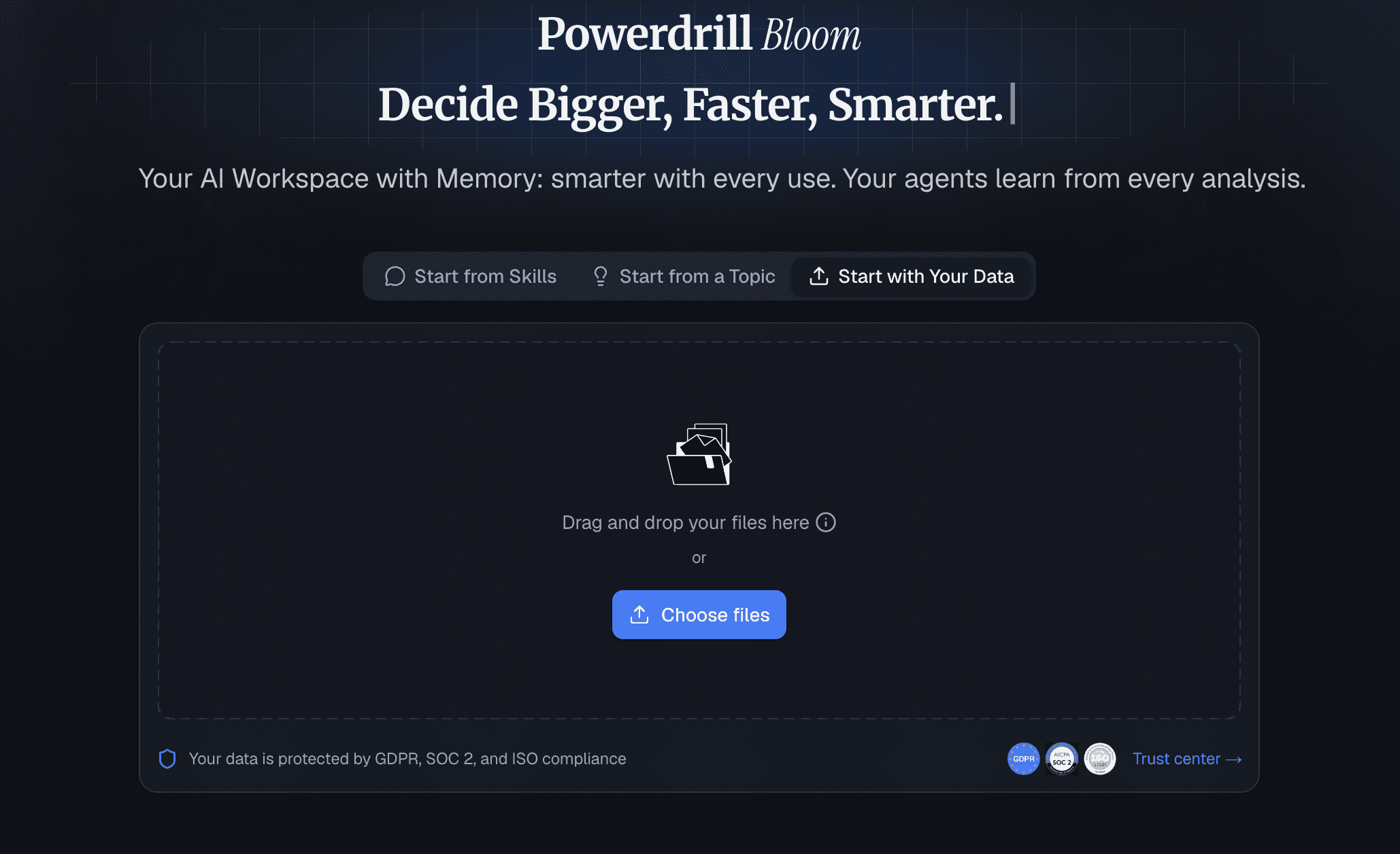 Uploading a raw spreadsheet file into a Powerdrill Bloom Workspace