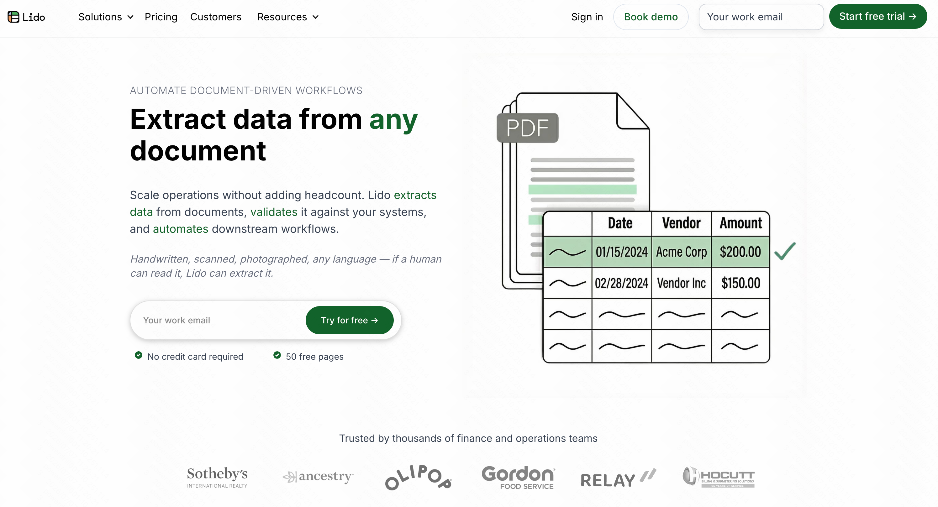 Lido spreadsheet automation platform importing PDF data into sheets