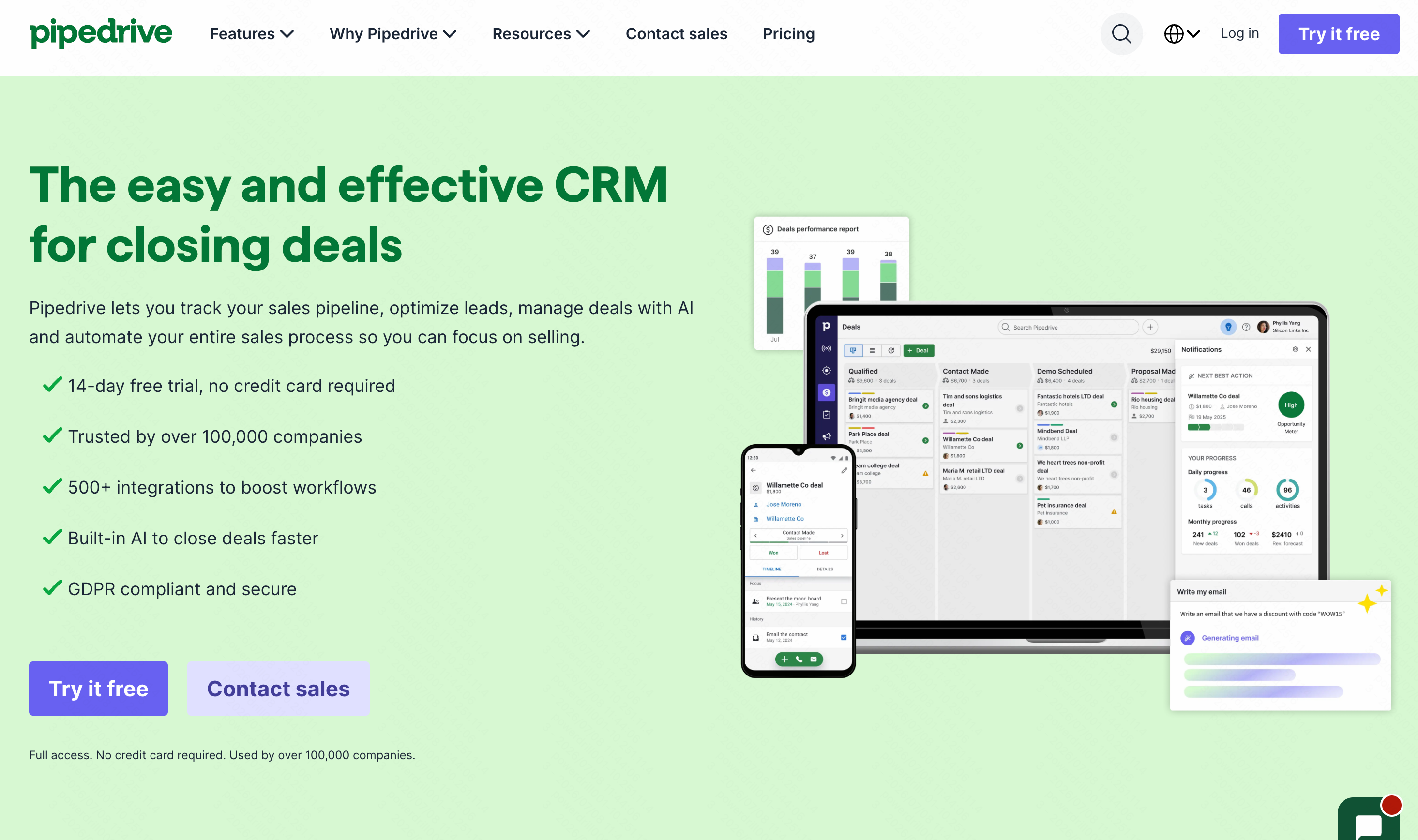 Pipedrive AI visual sales pipeline boards with AI assistant
