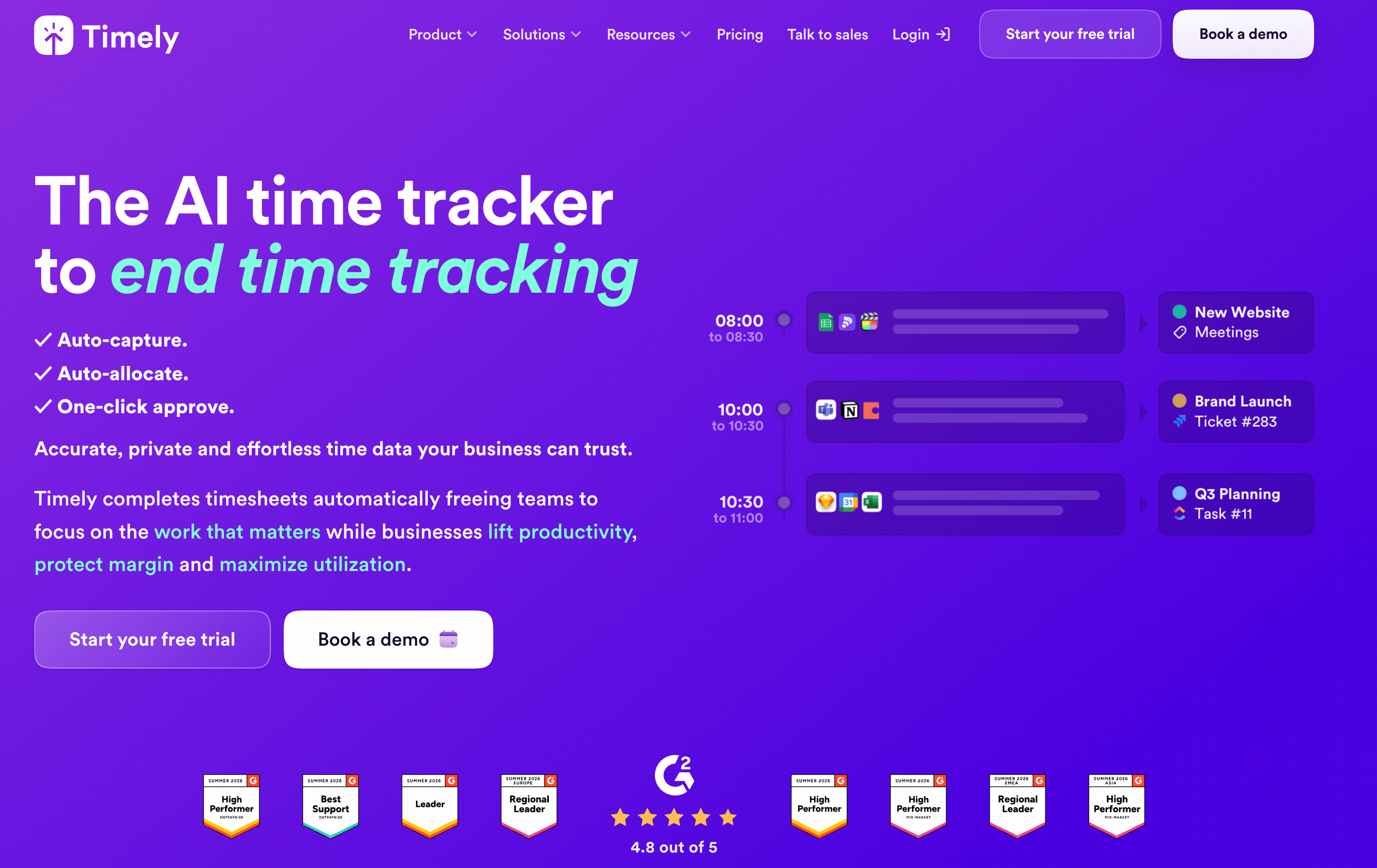 Timely automatic time tracking for business reviews