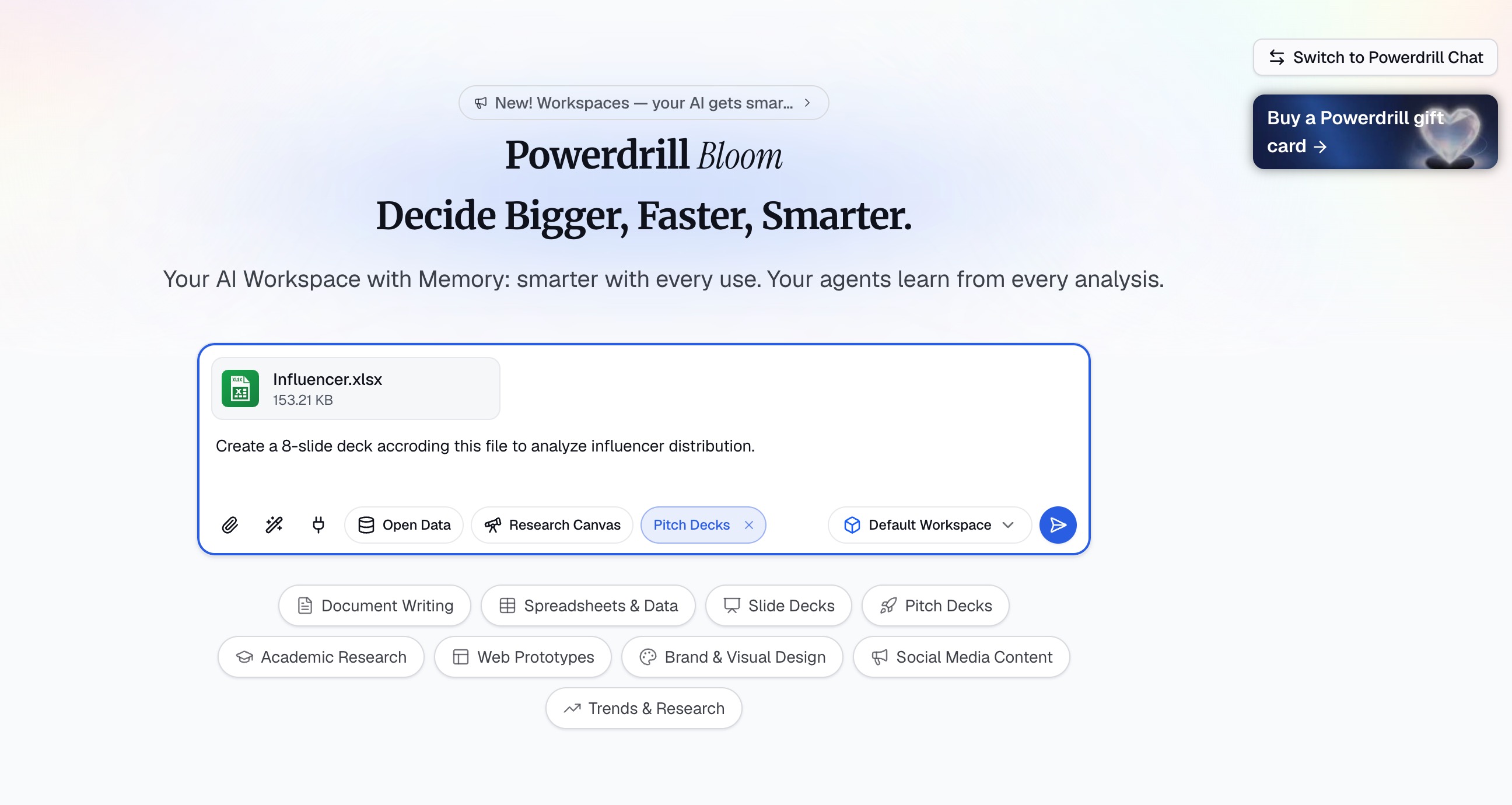 Step 1 upload your Excel data to Powerdrill Bloom