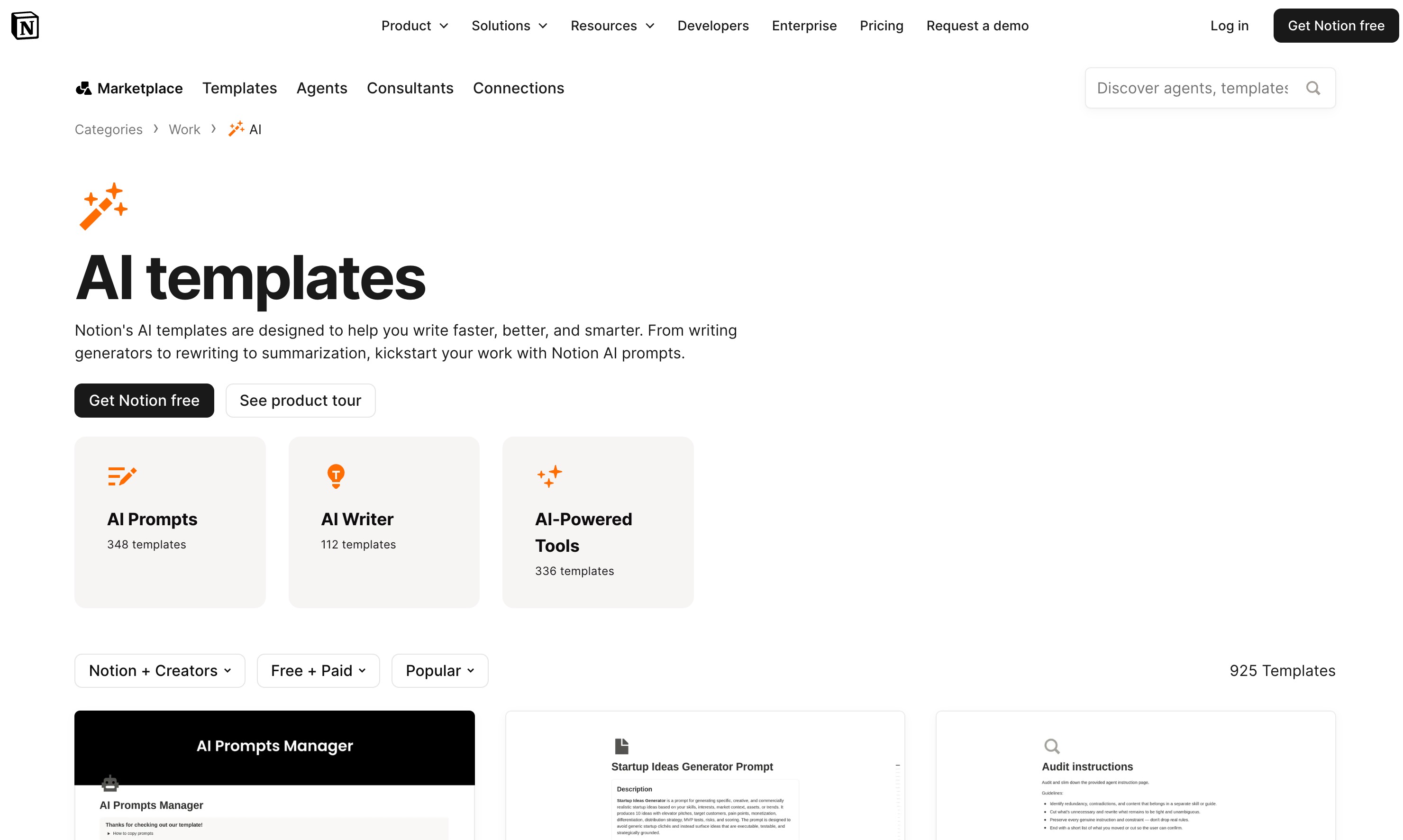 Notion AI Templates interface