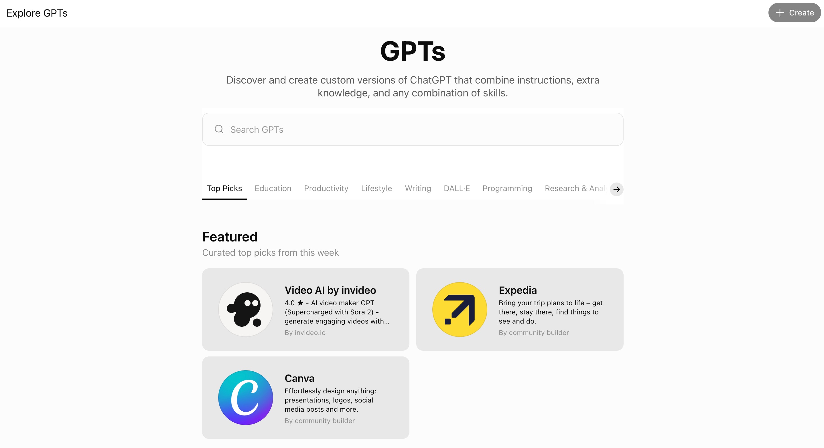 OpenAI GPTs interface