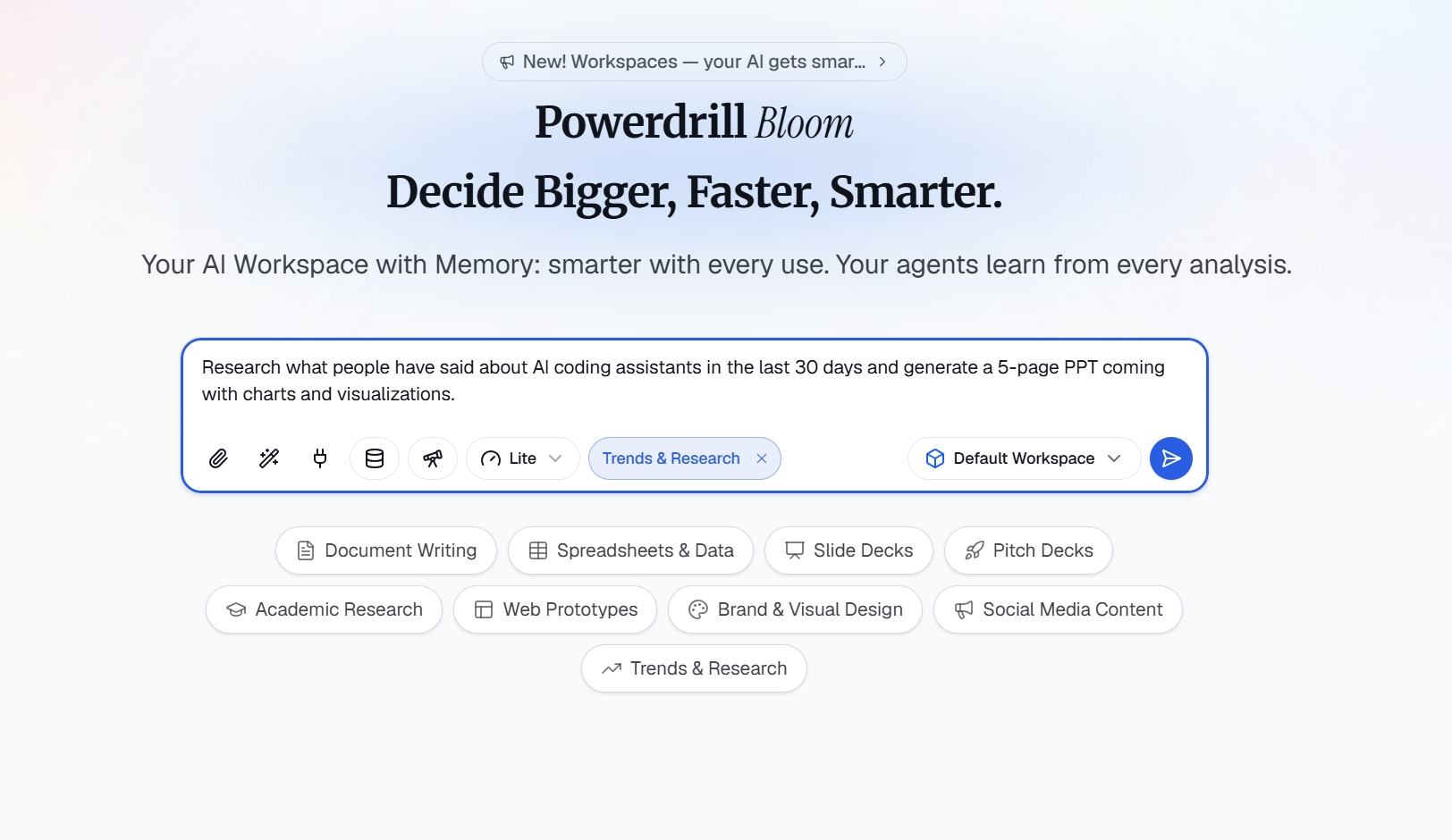 Step 1: enter your research topic in Powerdrill Bloom Trend & Research skill