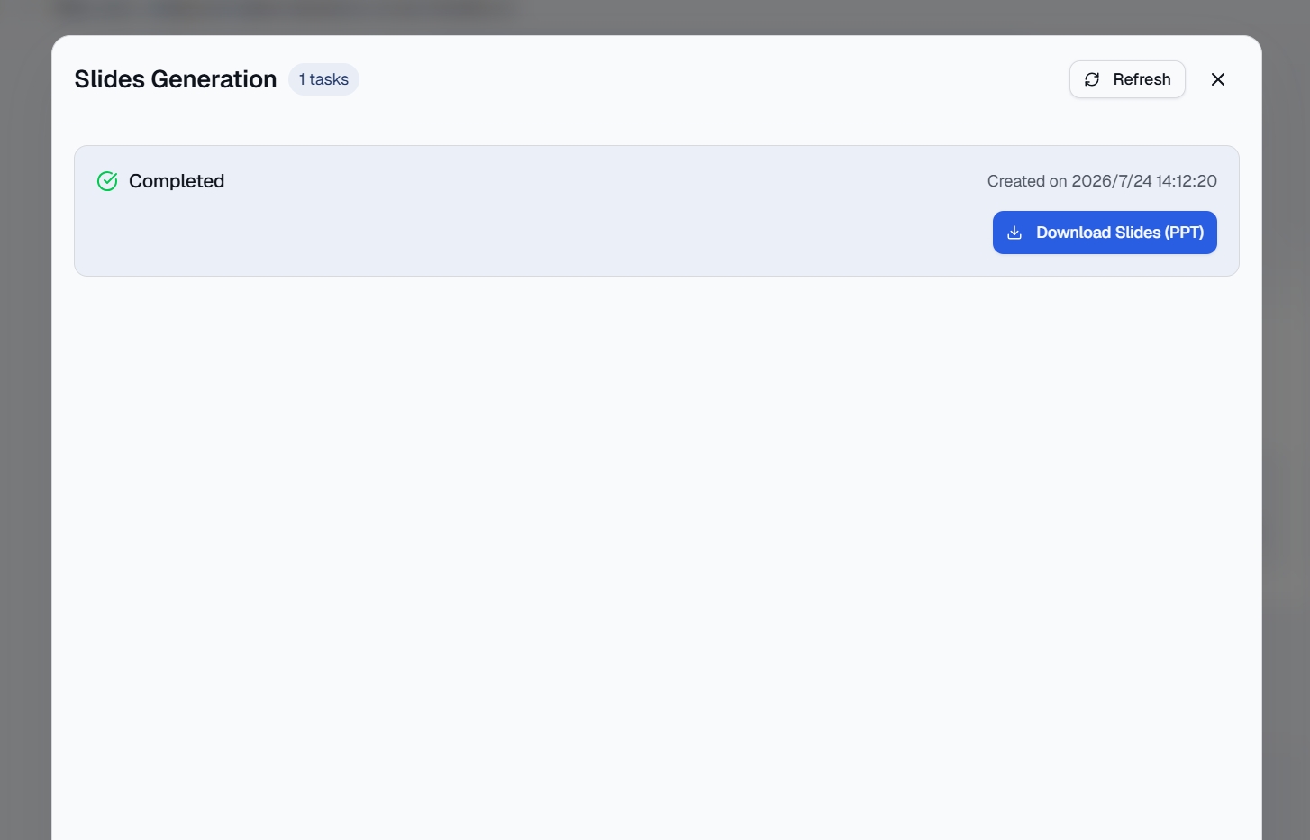 Step 4: export the research as PDF, PowerPoint, or to Notion