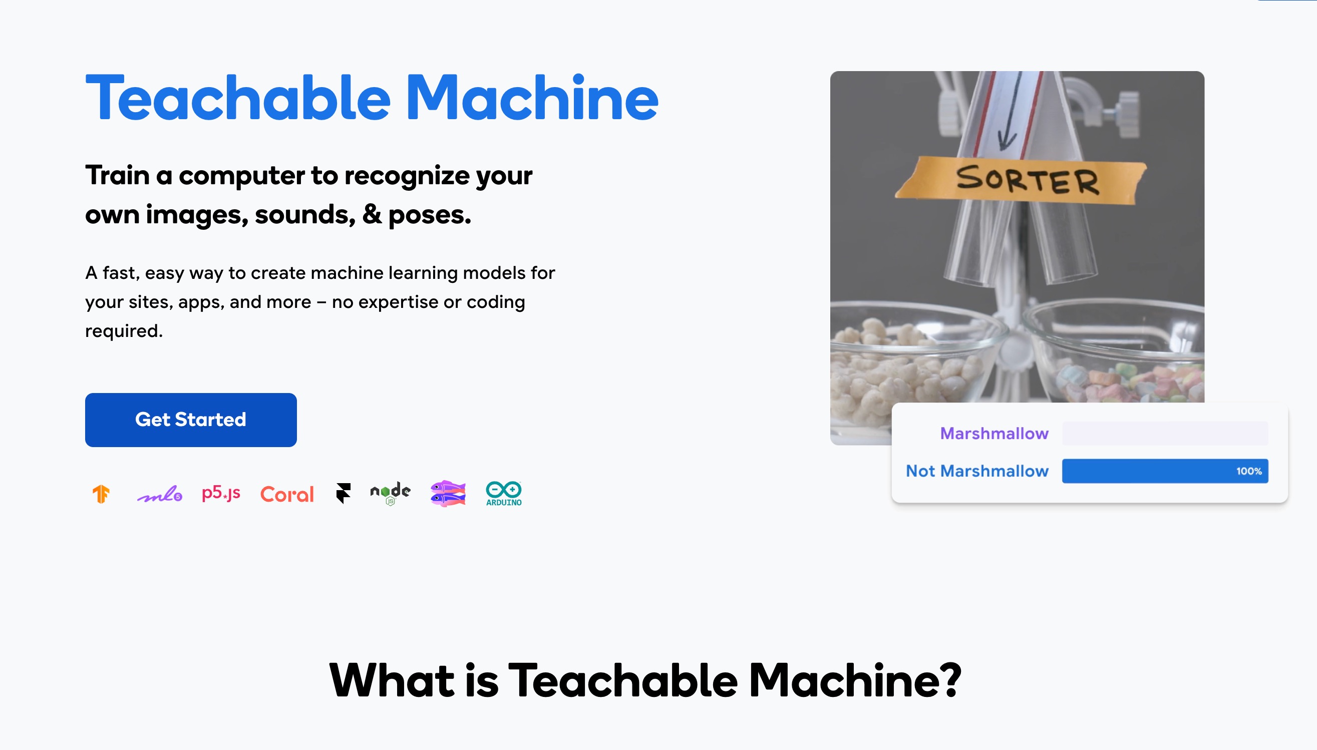 Google Teachable Machine model training interface