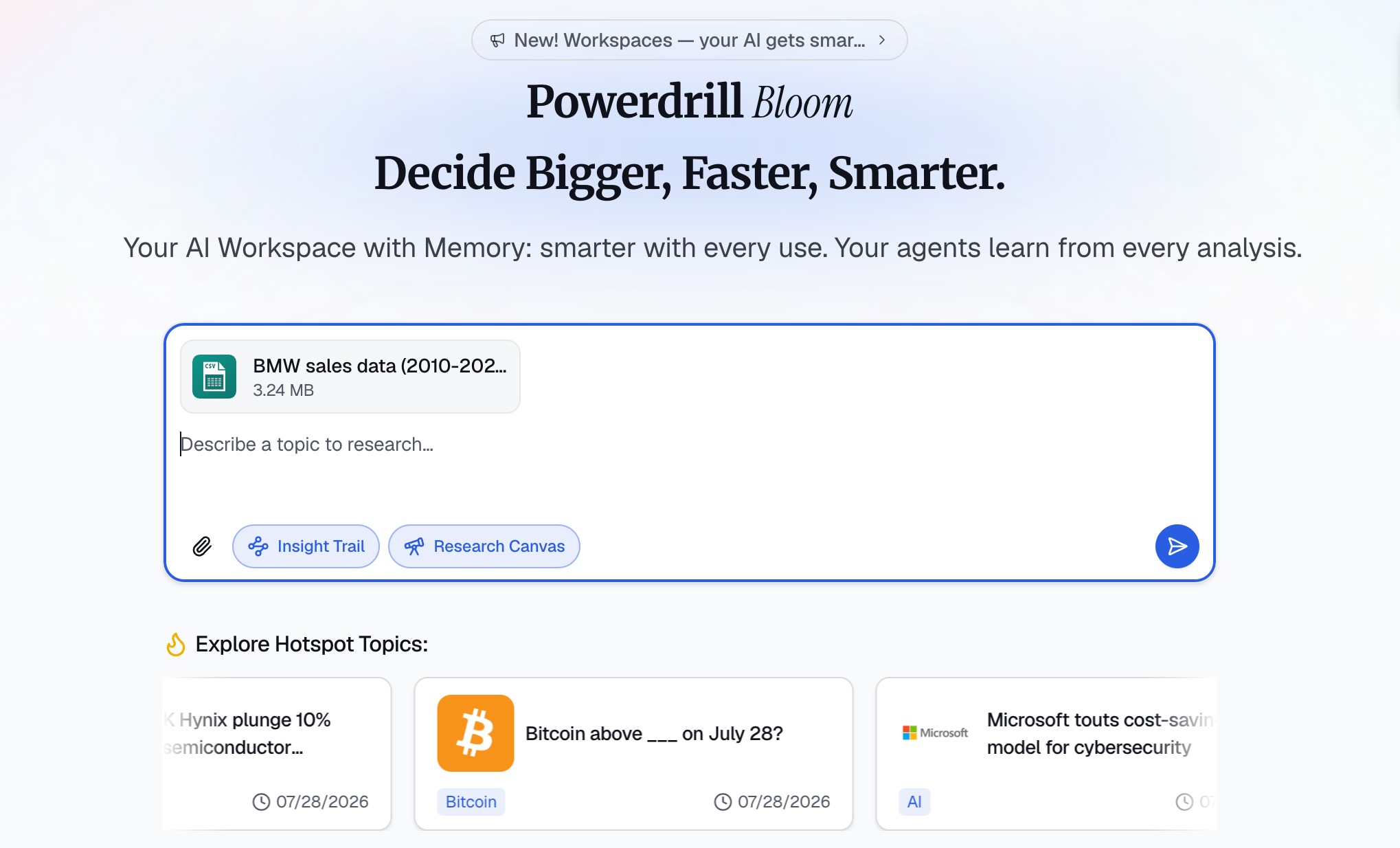 Uploading a BMW sales spreadsheet into Powerdrill Bloom