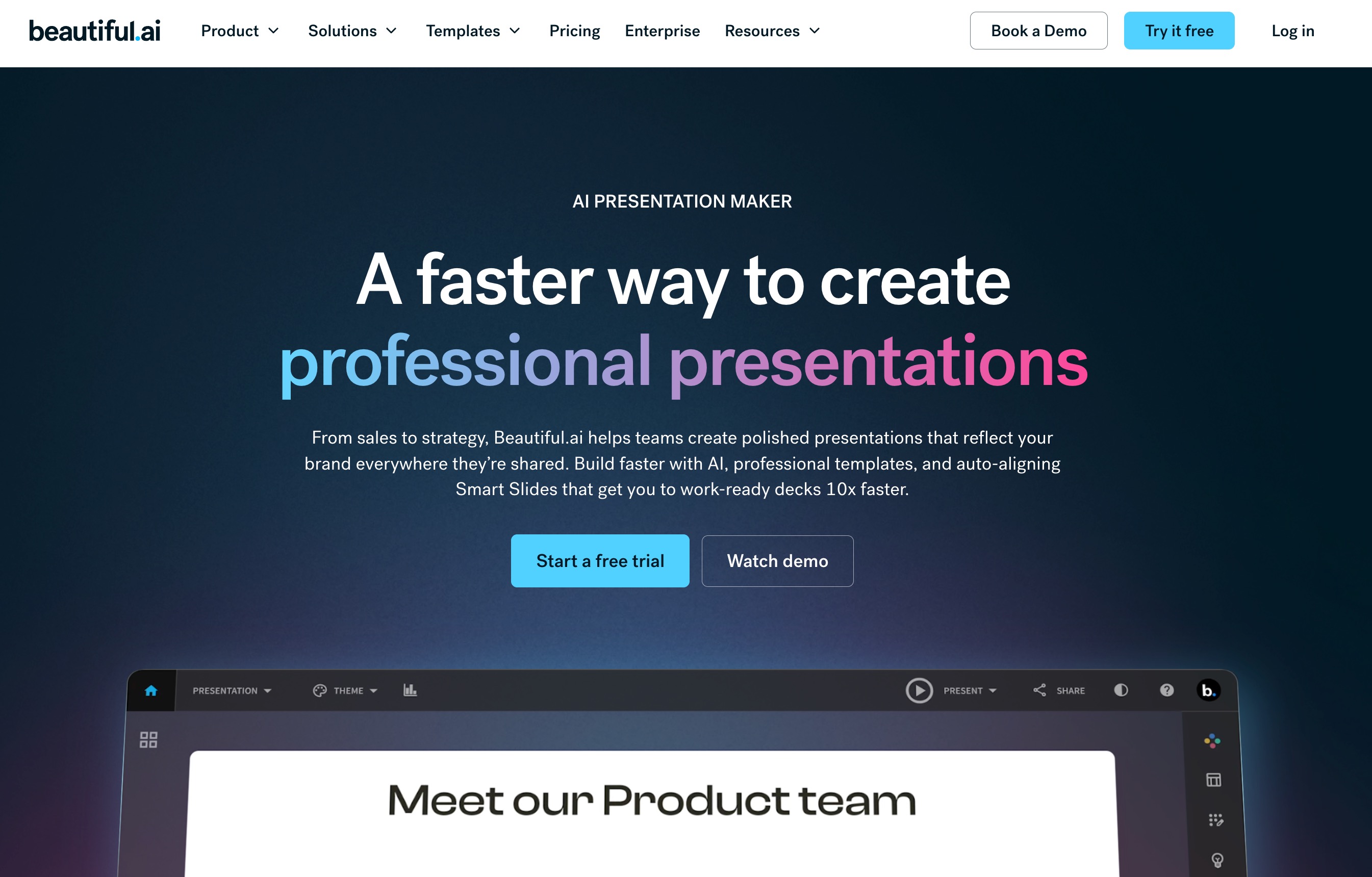 Beautiful AI smart slide templates auto-formatting a deck
