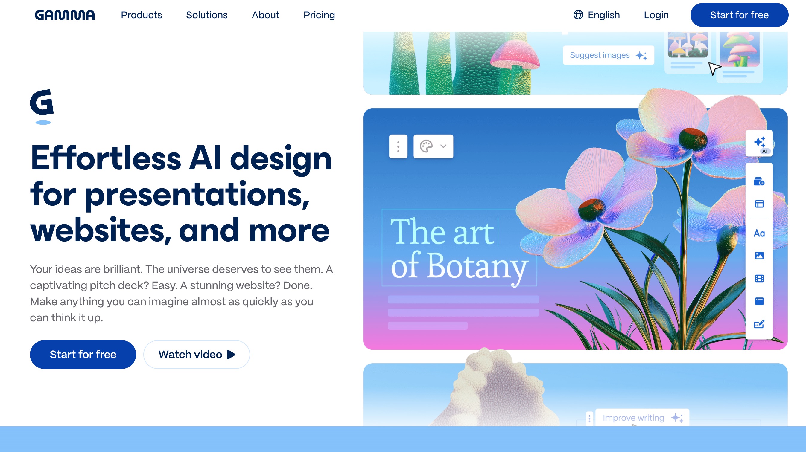 Gamma generating a card-based visual presentation from one prompt