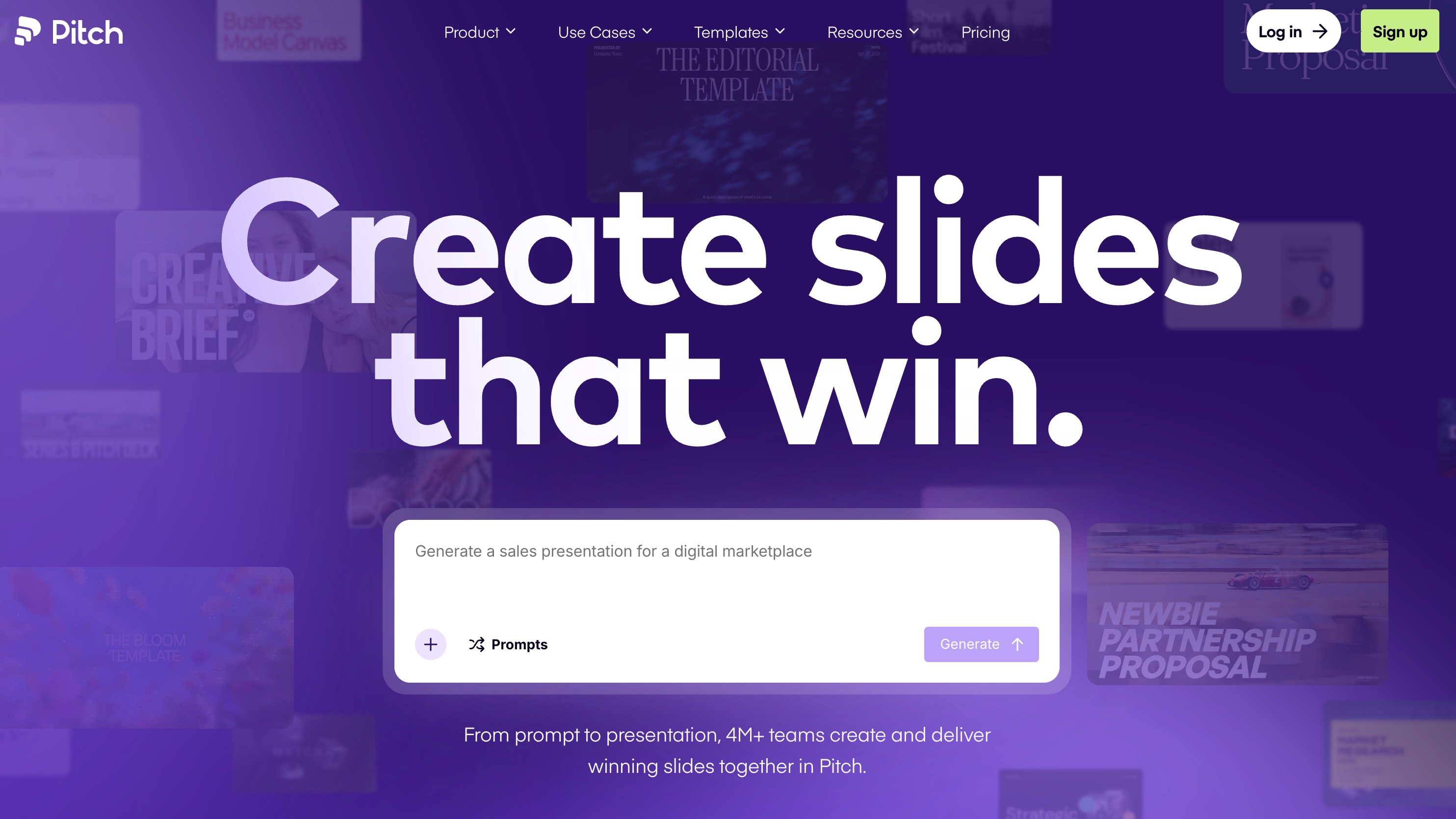 Pitch AI collaborative presentation workspace with real-time editing