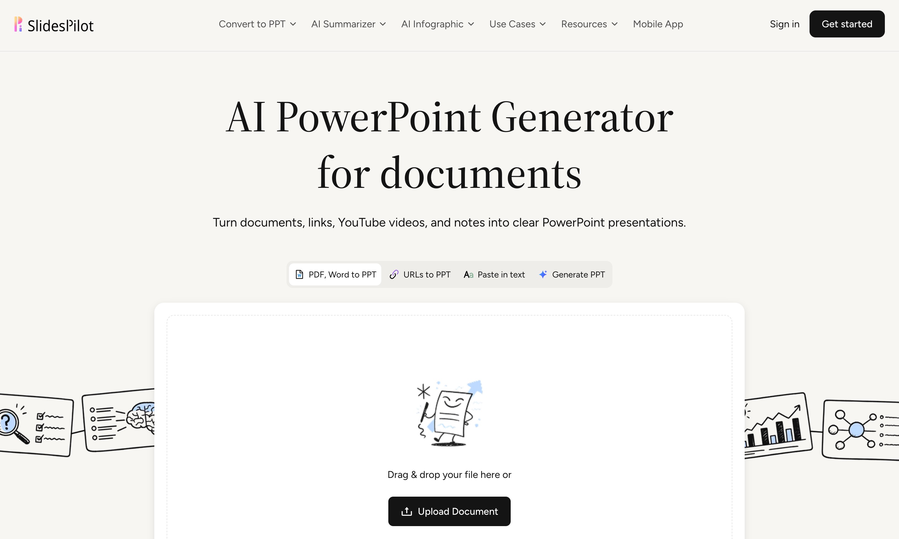 SlidesPilot summarizing a long document into a ready-made slide deck