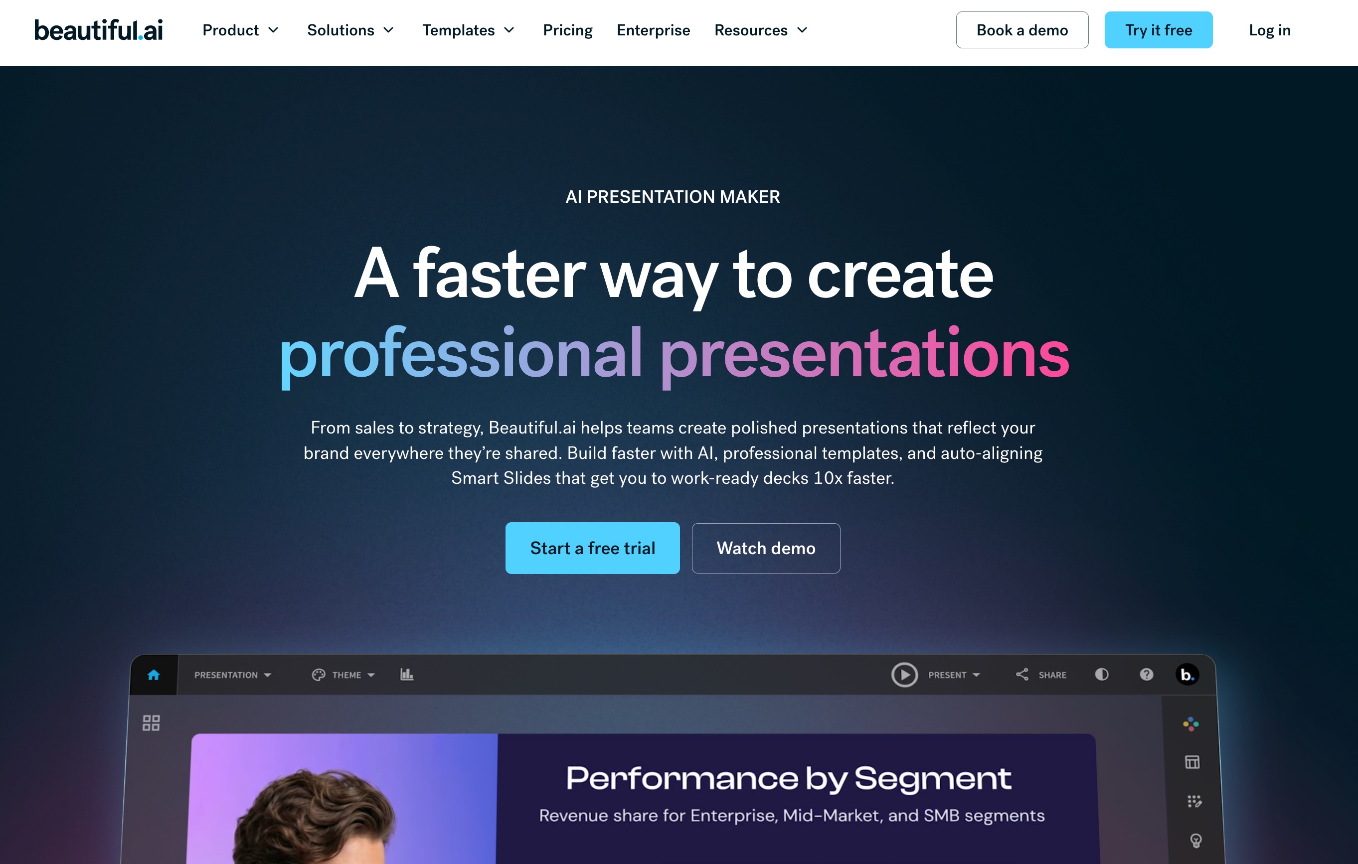 Beautiful AI, an AI presentation tool for quick investor slides