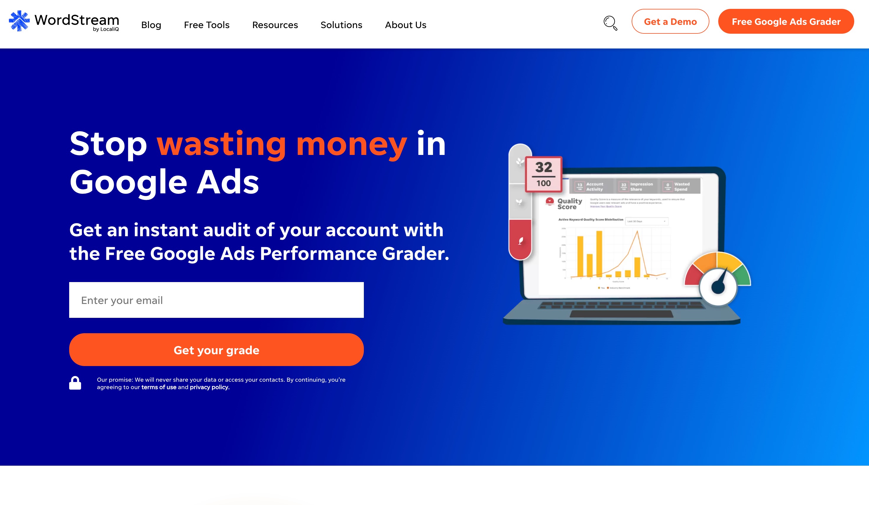 WordStream, guided ad account grading and wasted spend audits for SMBs