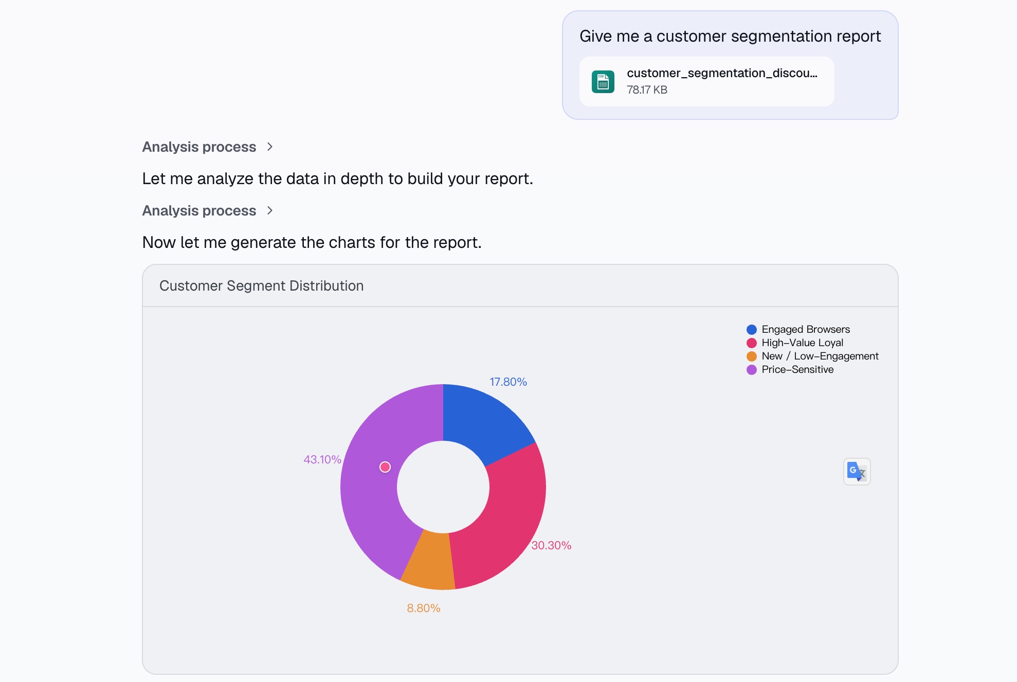 Describing the customer segmentation request to Powerdrill Bloom in plain language
