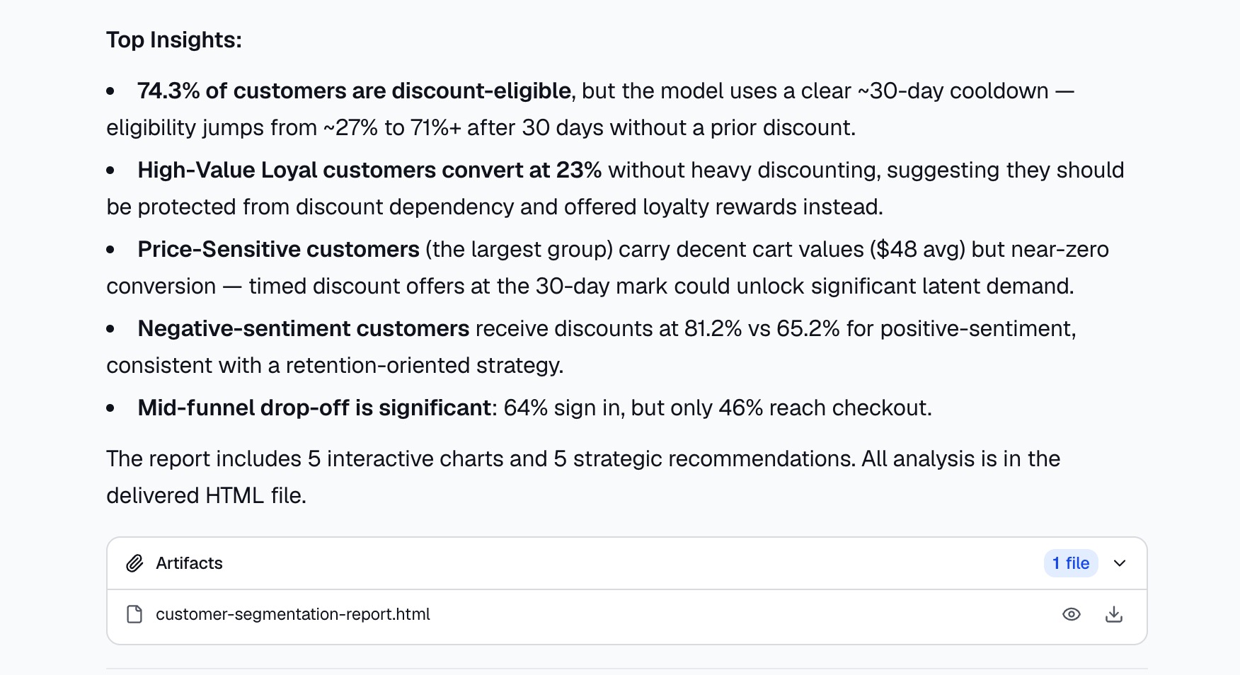Exporting the finished customer segmentation report from Powerdrill Bloom