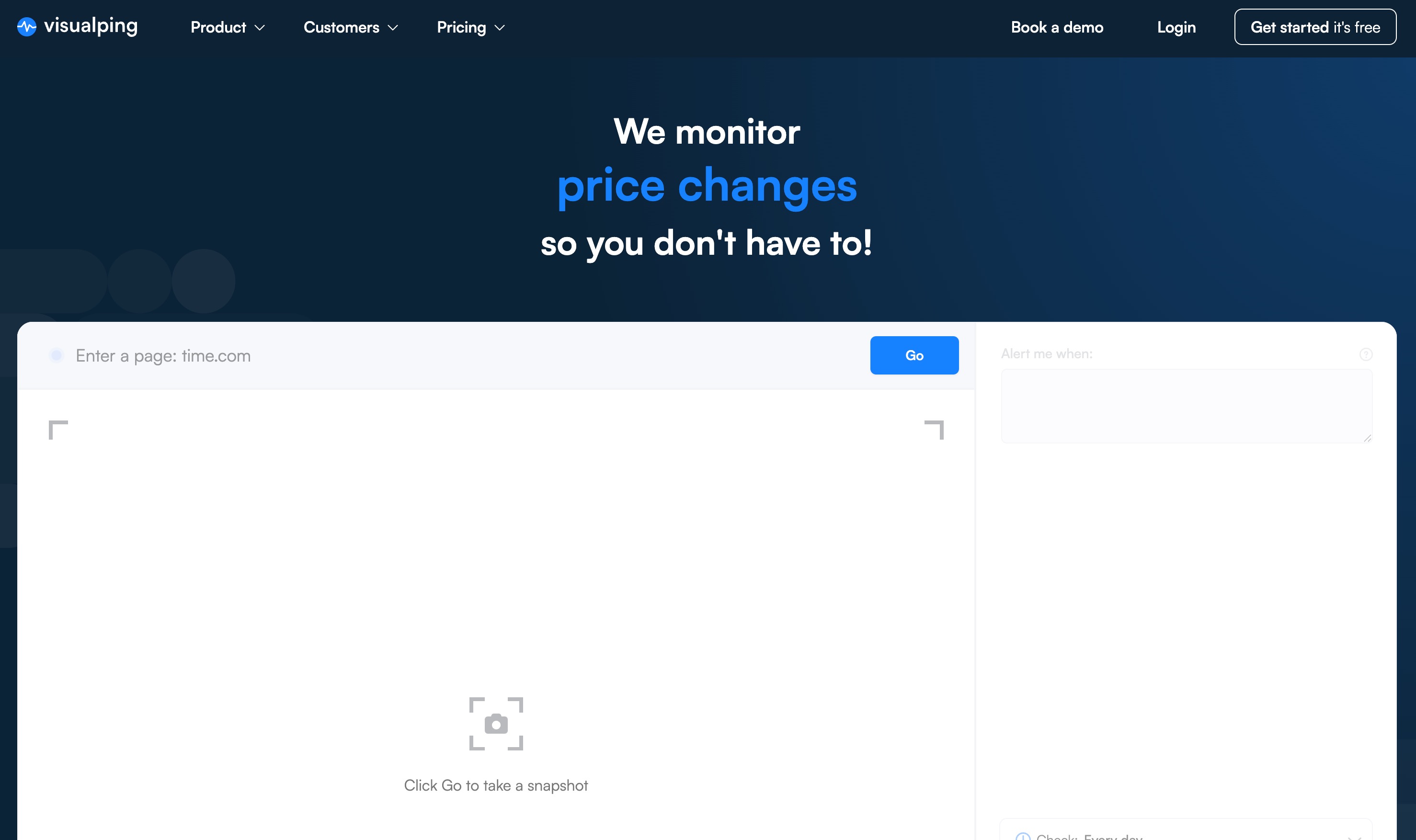 Visualping monitoring a competitor web page for visual changes