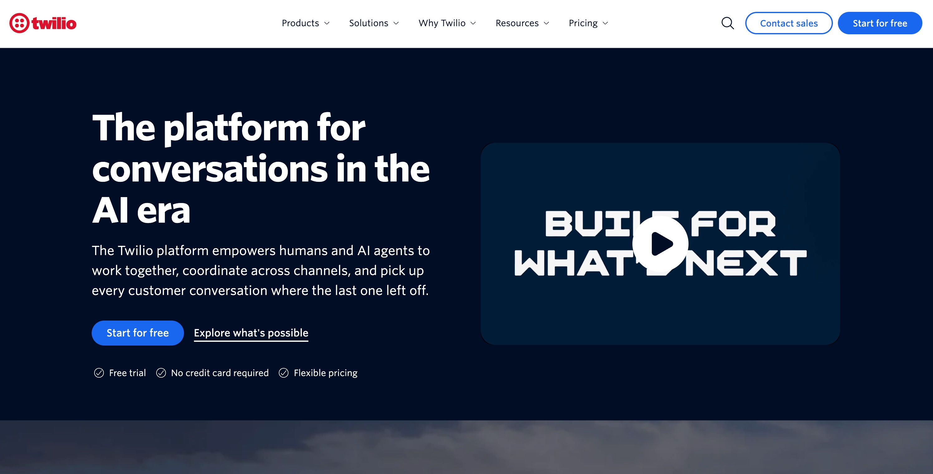 Twilio homepage introducing its platform for customer conversations across channels