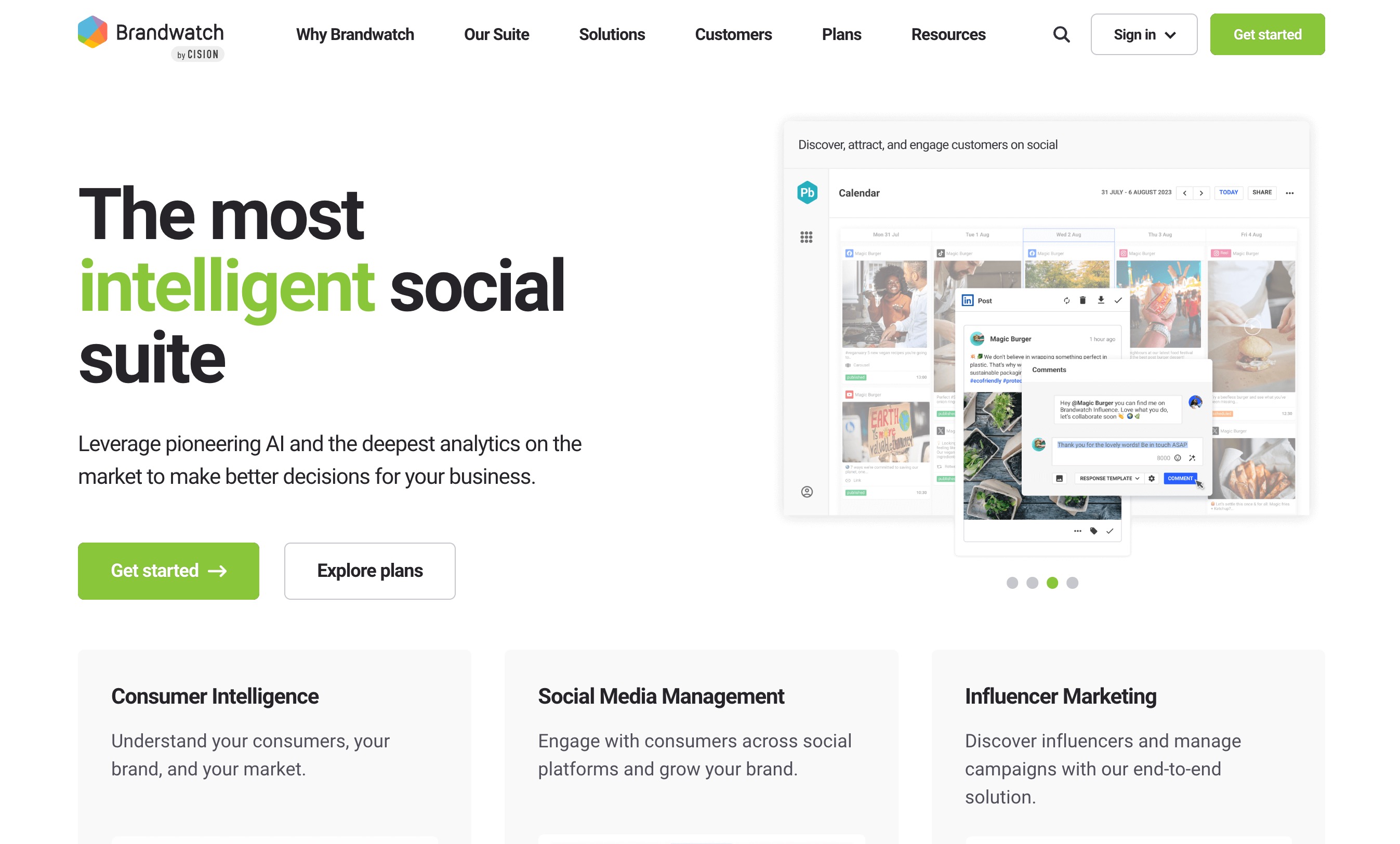 Brandwatch homepage, positioning its social listening and consumer intelligence suite