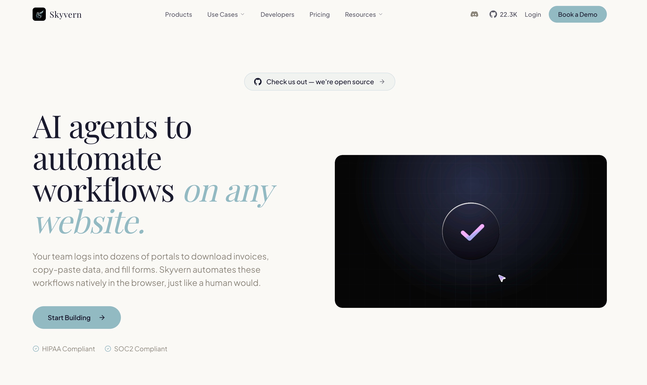 Skyvern home page headlined 