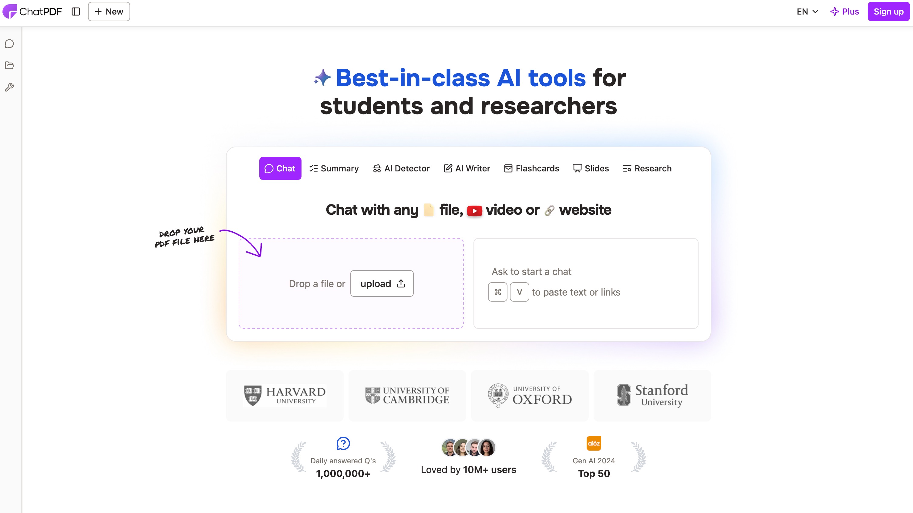 ChatPDF workspace headlined 