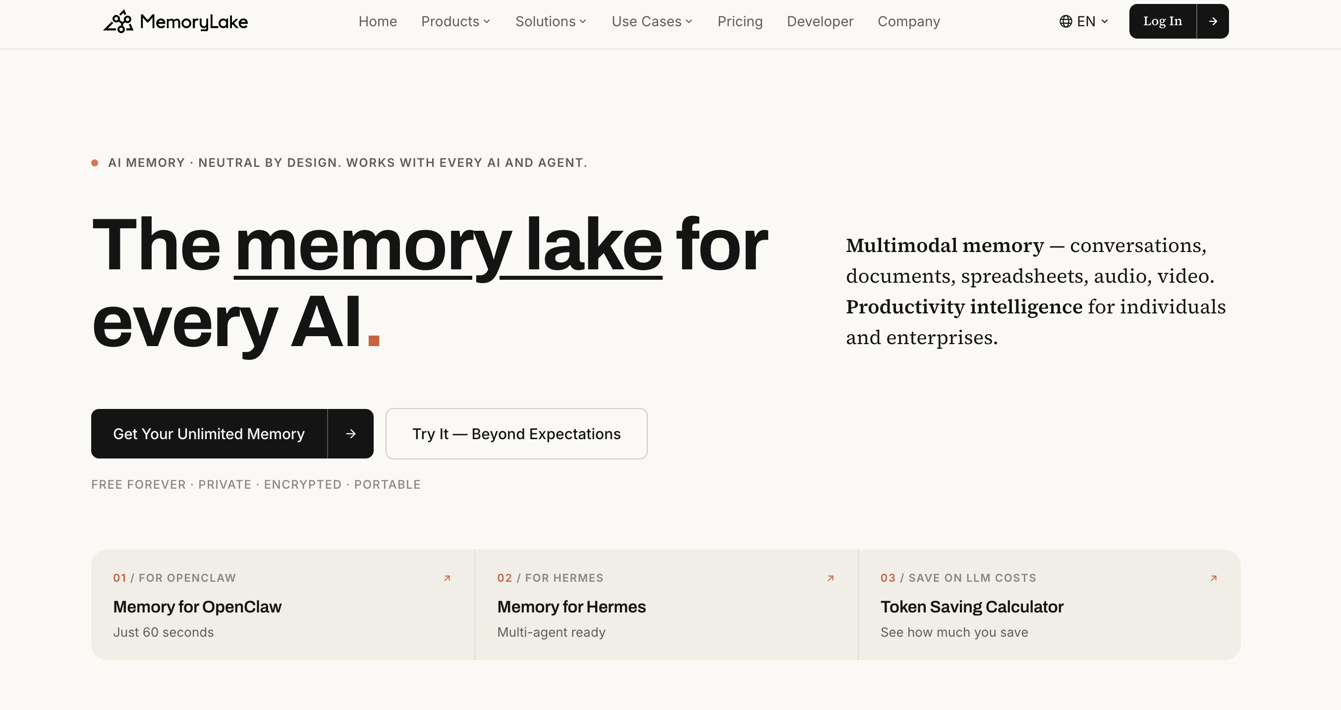 MemoryLake home page headlined 
