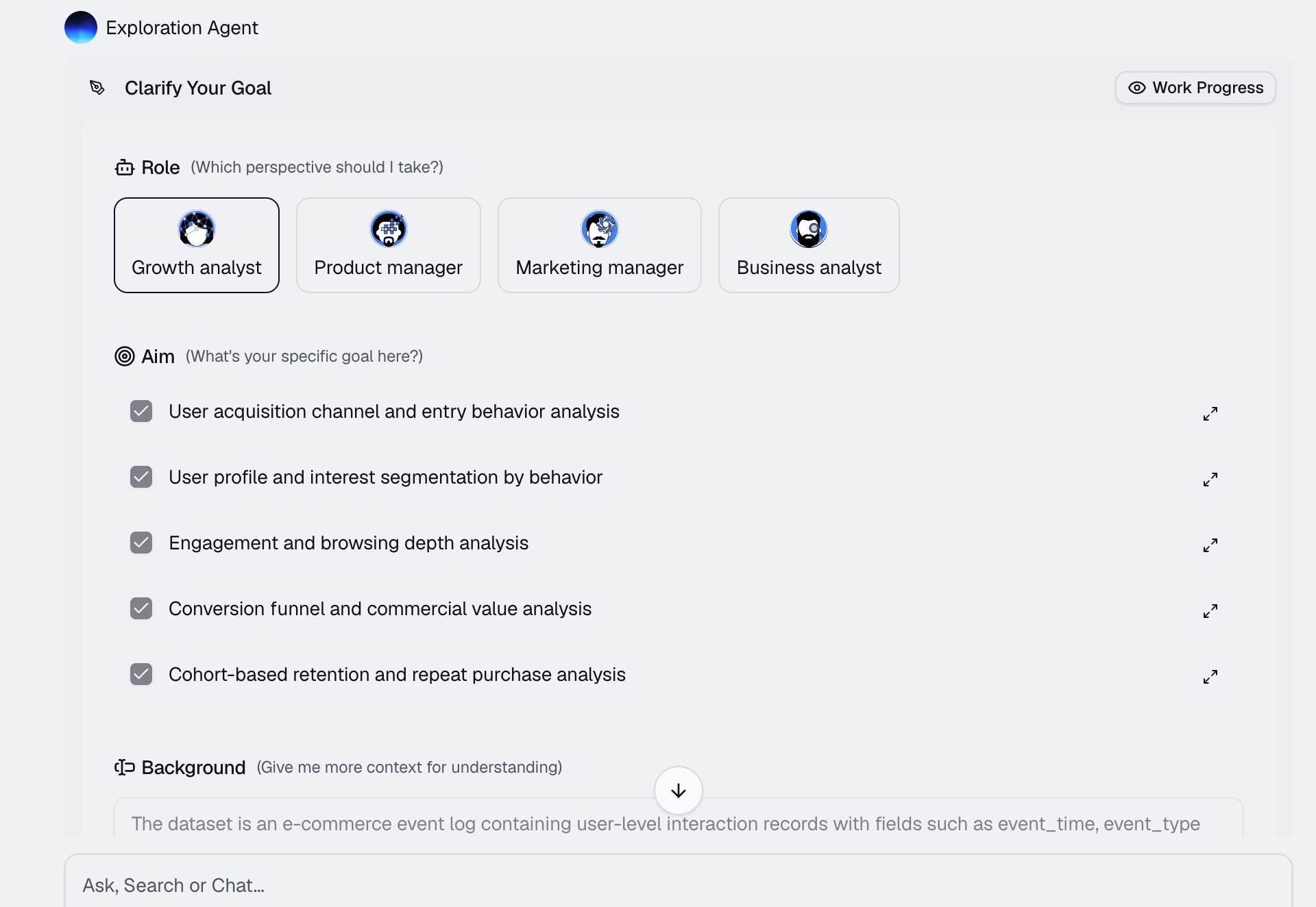 Describing the funnel analysis goal in natural language