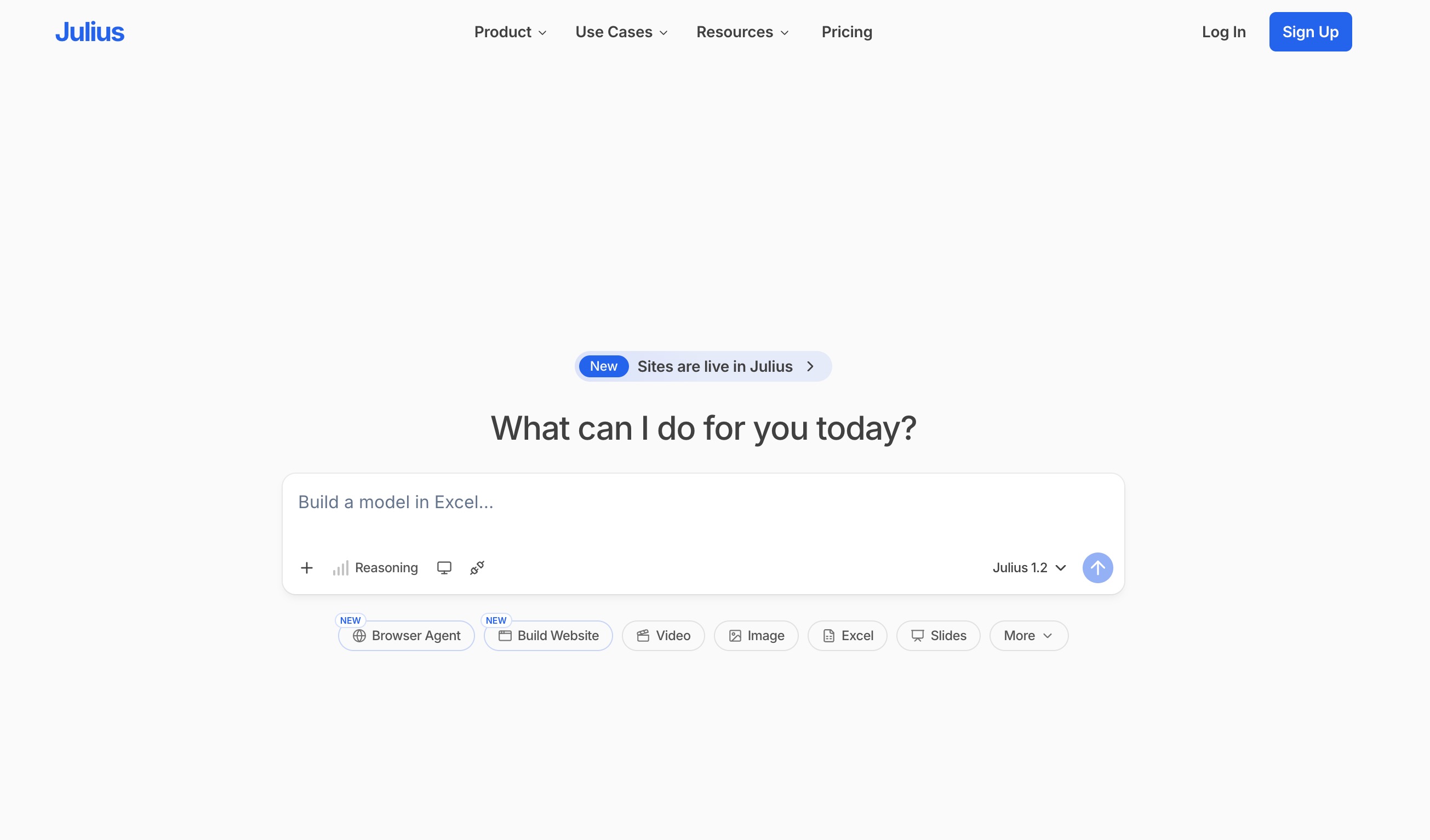 Julius AI website, a conversational data analysis tool for time-series questions