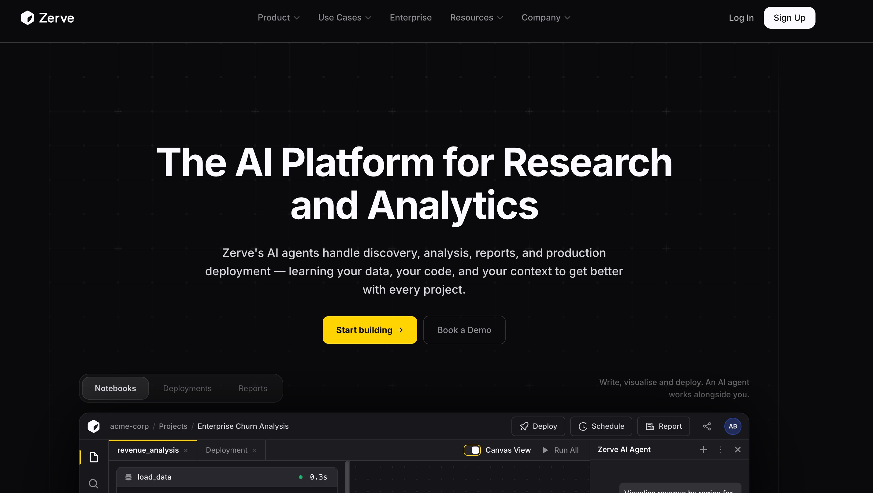 Zerve website, a collaborative data science environment for time-series work