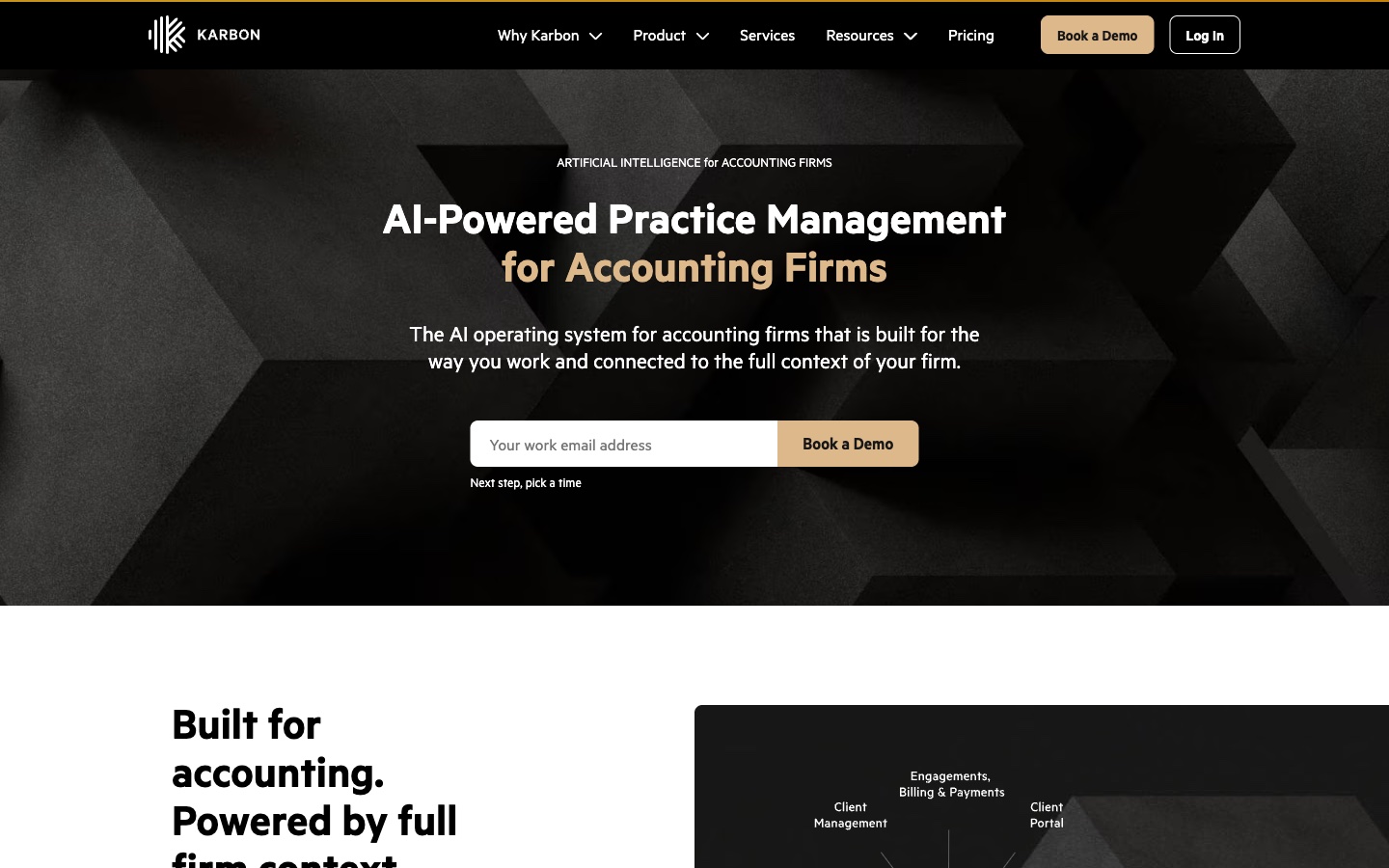 Karbon AI-powered practice management page for accounting firms