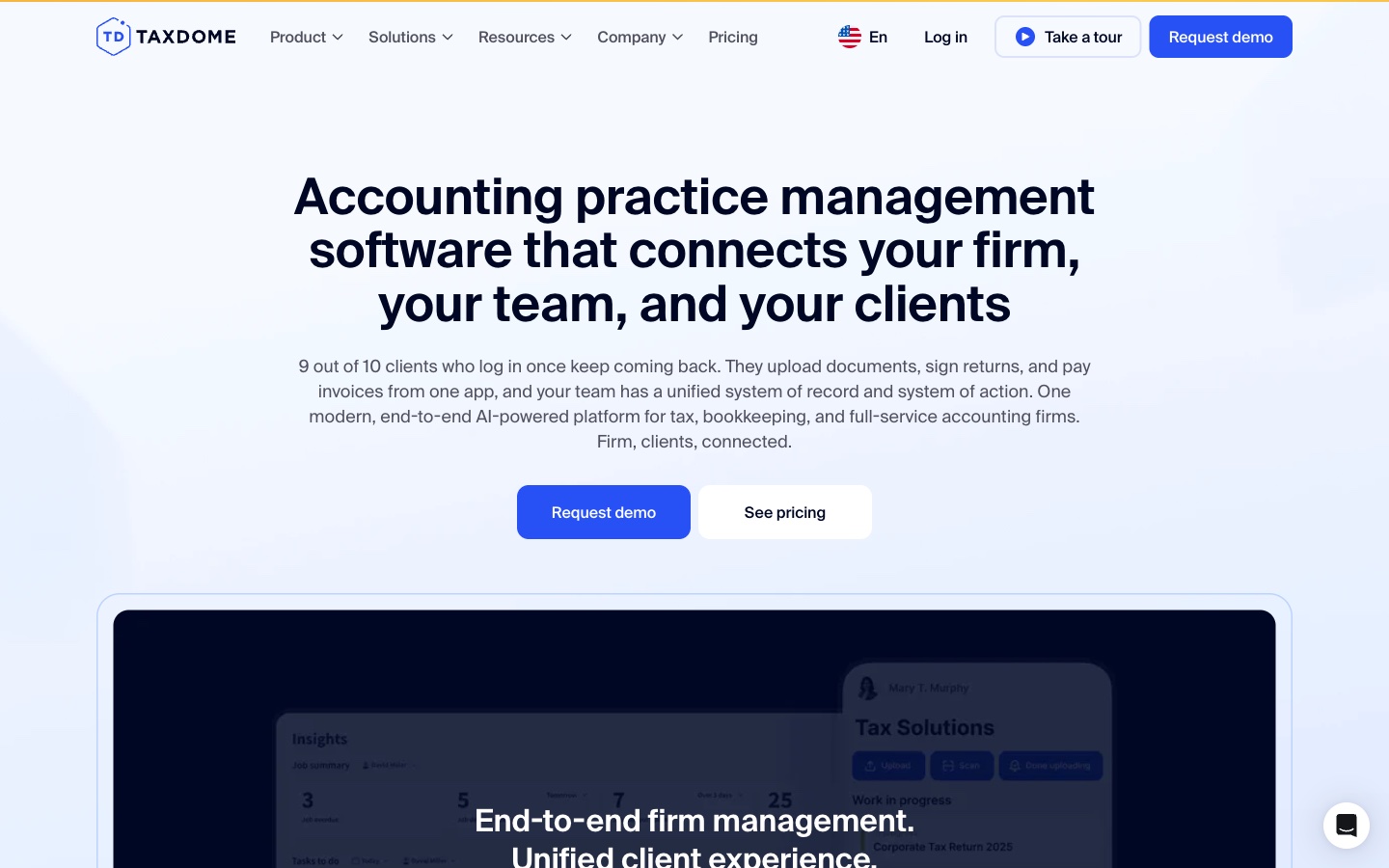 TaxDome accounting practice management homepage