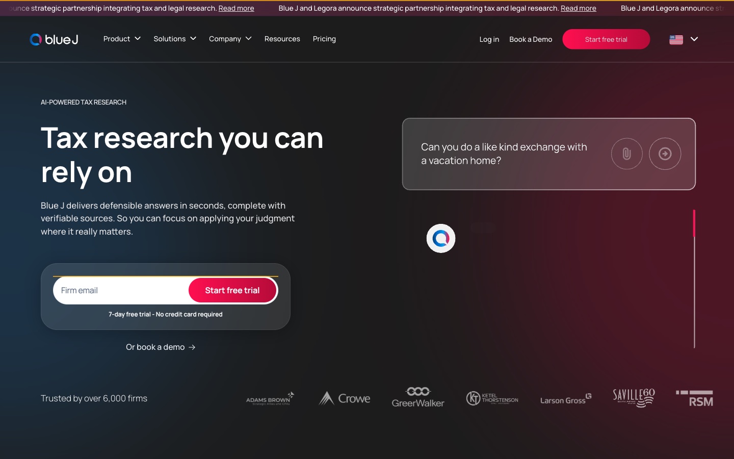 Blue J AI tax research homepage