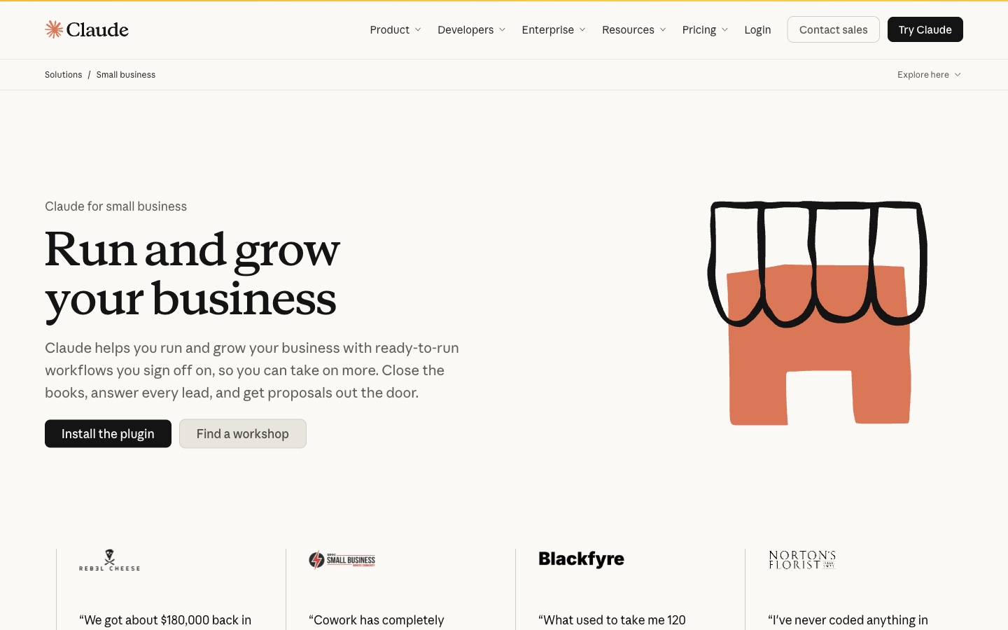 Claude for Small Business page