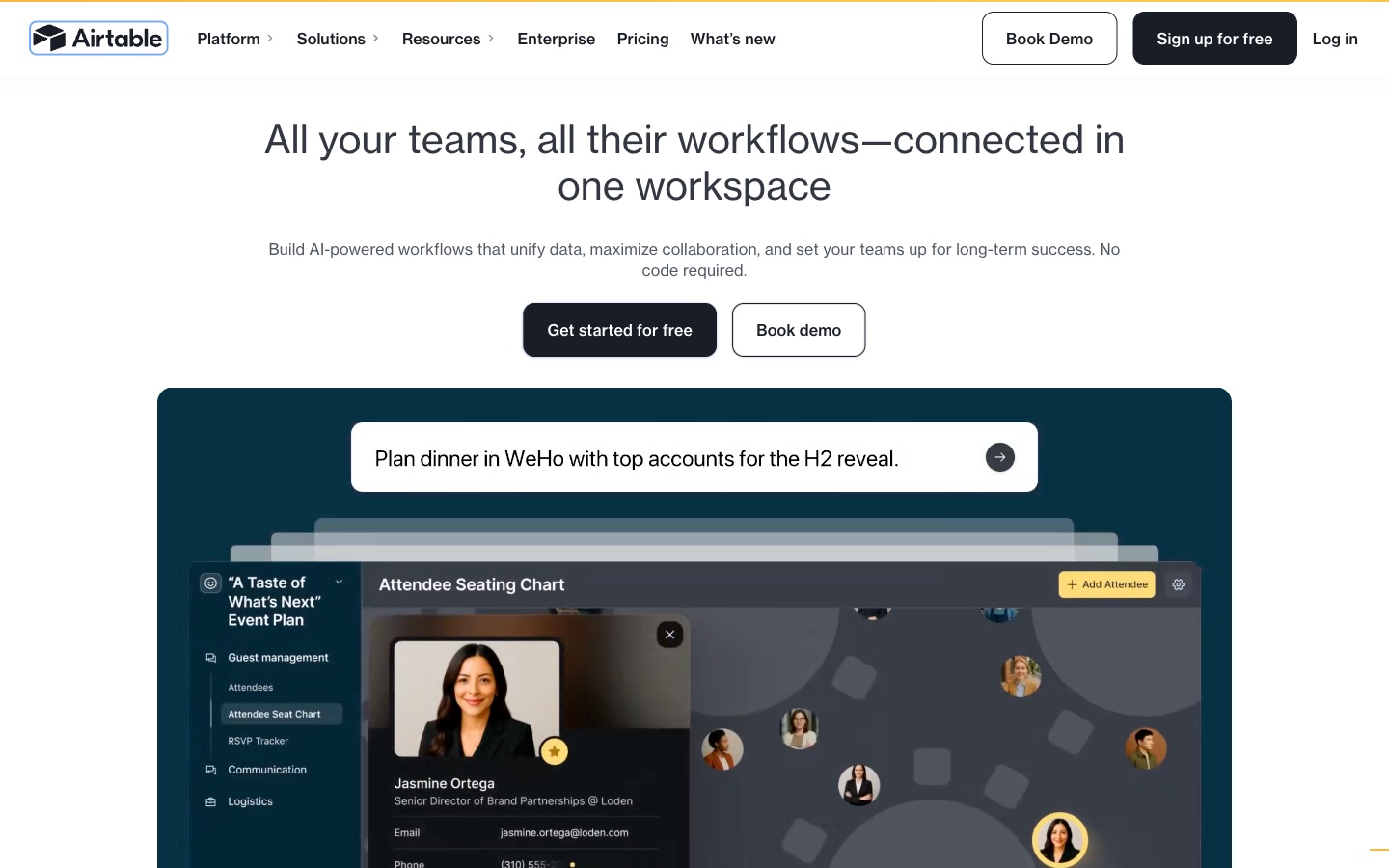 Airtable homepage for AI-powered workflows and apps