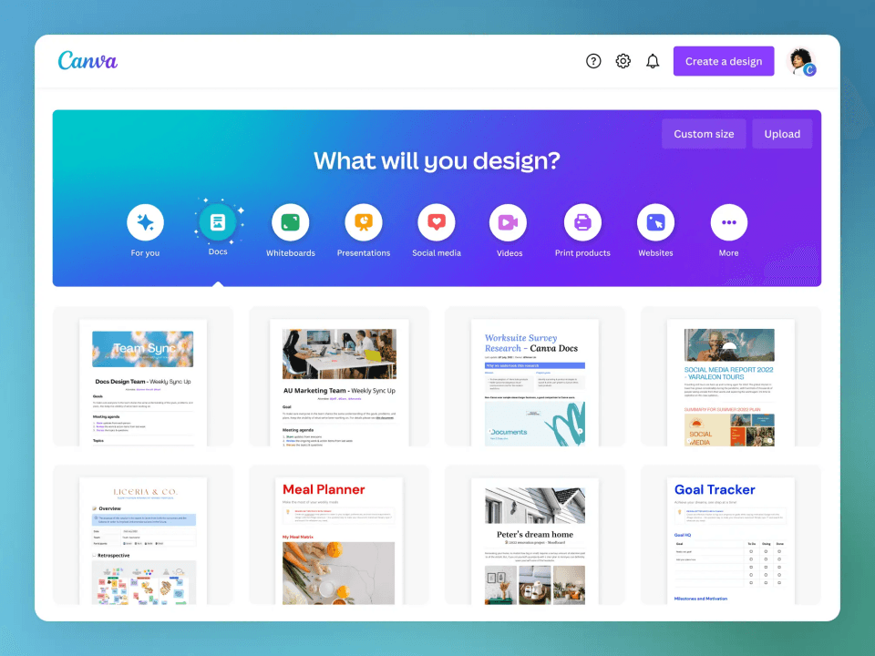 homepage of Canva 